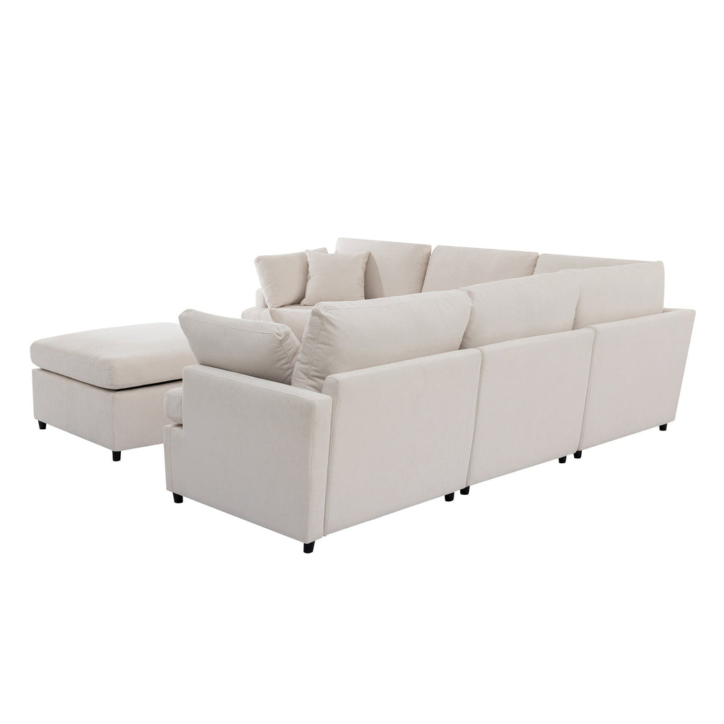 [ Video Provided]U_STYLE Upholstered Sectional Sofa with Removable Ottoman,U-Shape 6 Seat Sectional Couch,  for Living Room,,Apartment, Spacious Space