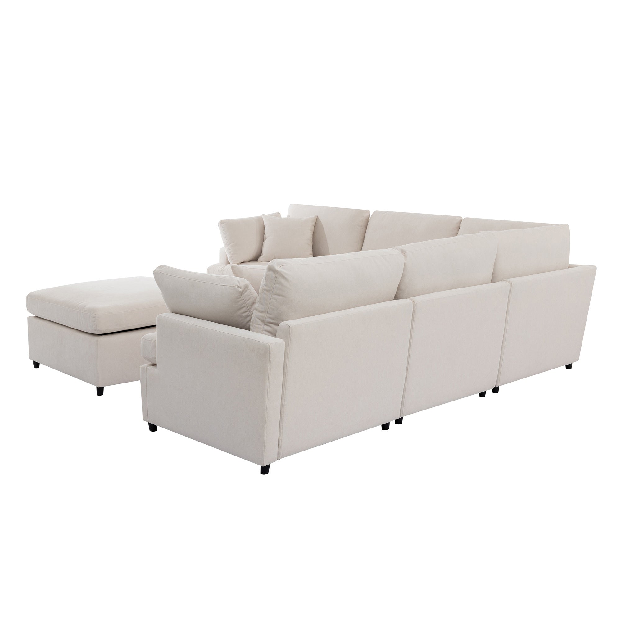 [ Video Provided]U_STYLE Upholstered Sectional Sofa with Removable Ottoman,U-Shape 6 Seat Sectional Couch,  for Living Room,,Apartment, Spacious Space