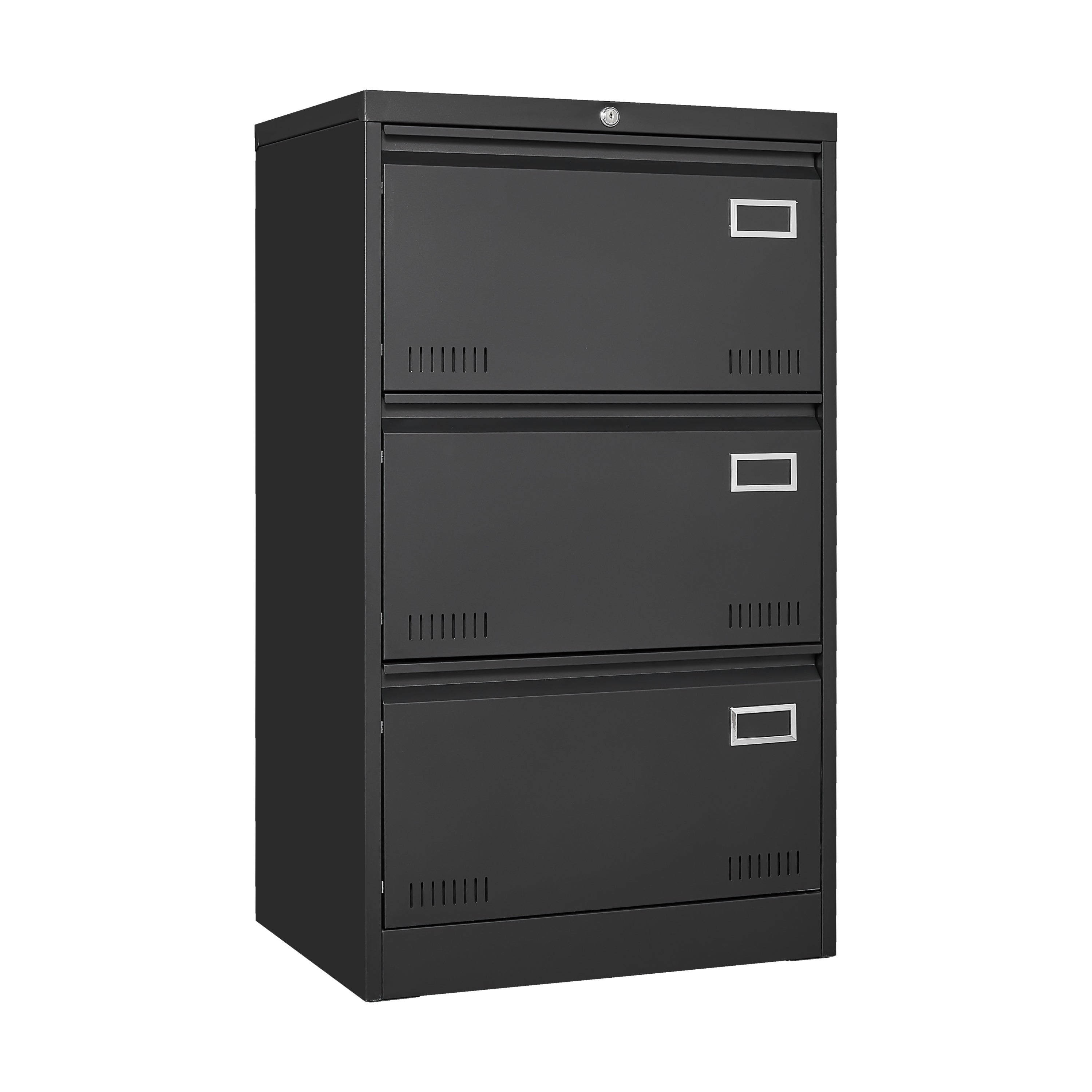 Black Metal 3-Drawer Lateral Filing Cabinet with Lock for Home and Office