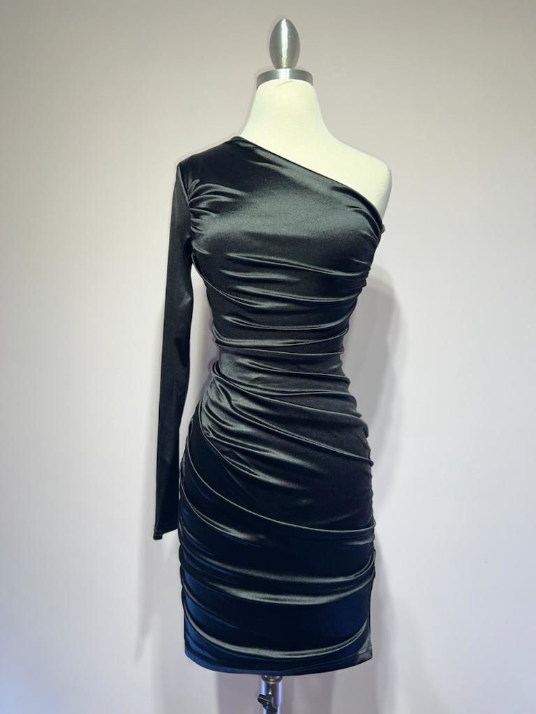 One shoulder satin mini dress CDB2313