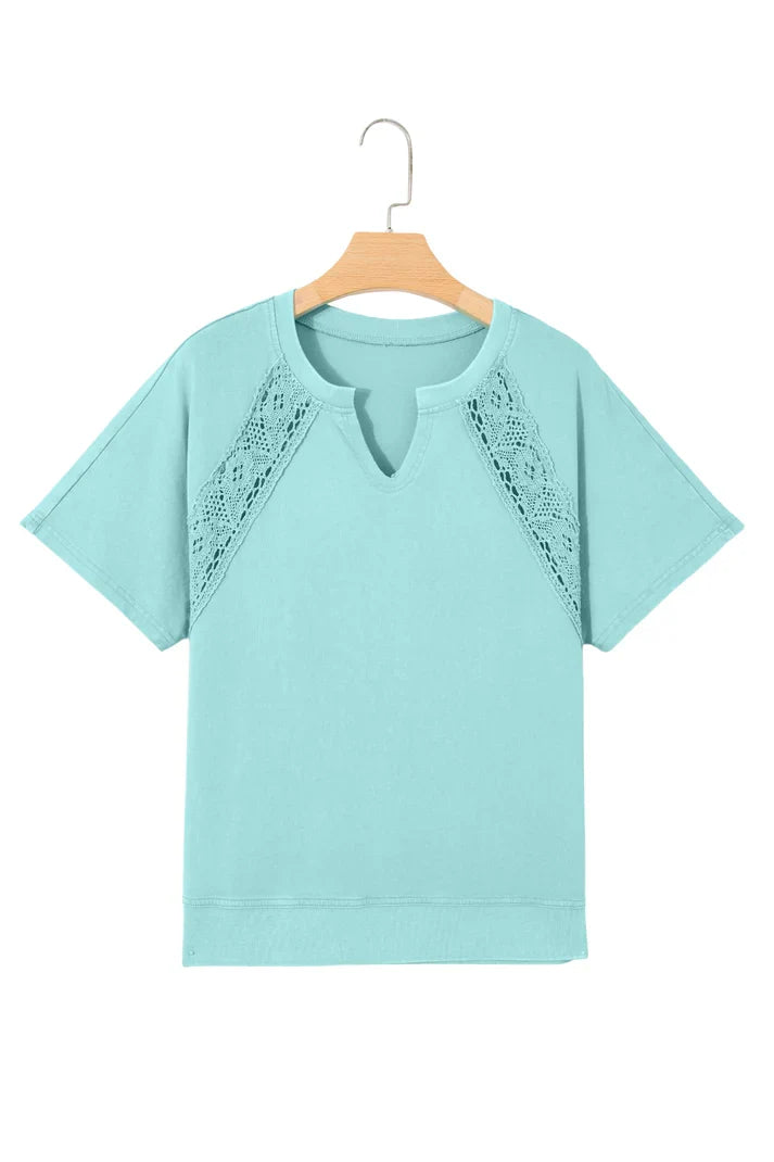 Mineral Wash Lace Patchwork Raglan Sleeve Tee