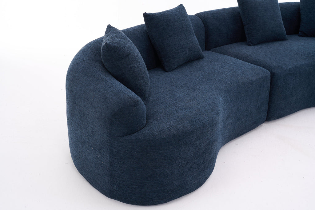 Compression Sponge Sofa Blue Curved Modular Sectional, 30D High-Density Chenille Sleeper Couch for Apartment, Living Room,110'L