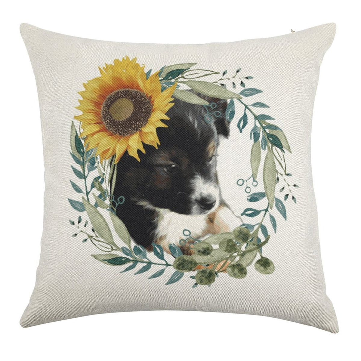 Cute Black Puppy Linen Pillowcase - 18"×18
