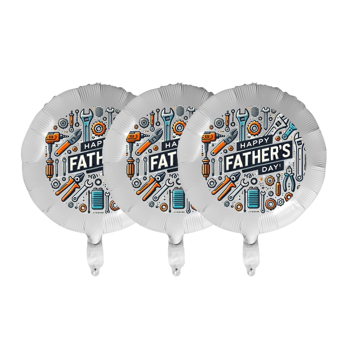 Happy Father's Day with Tools 18-inch Custom Aluminum Foil Balloons - Pack of 3 (Made in USA)