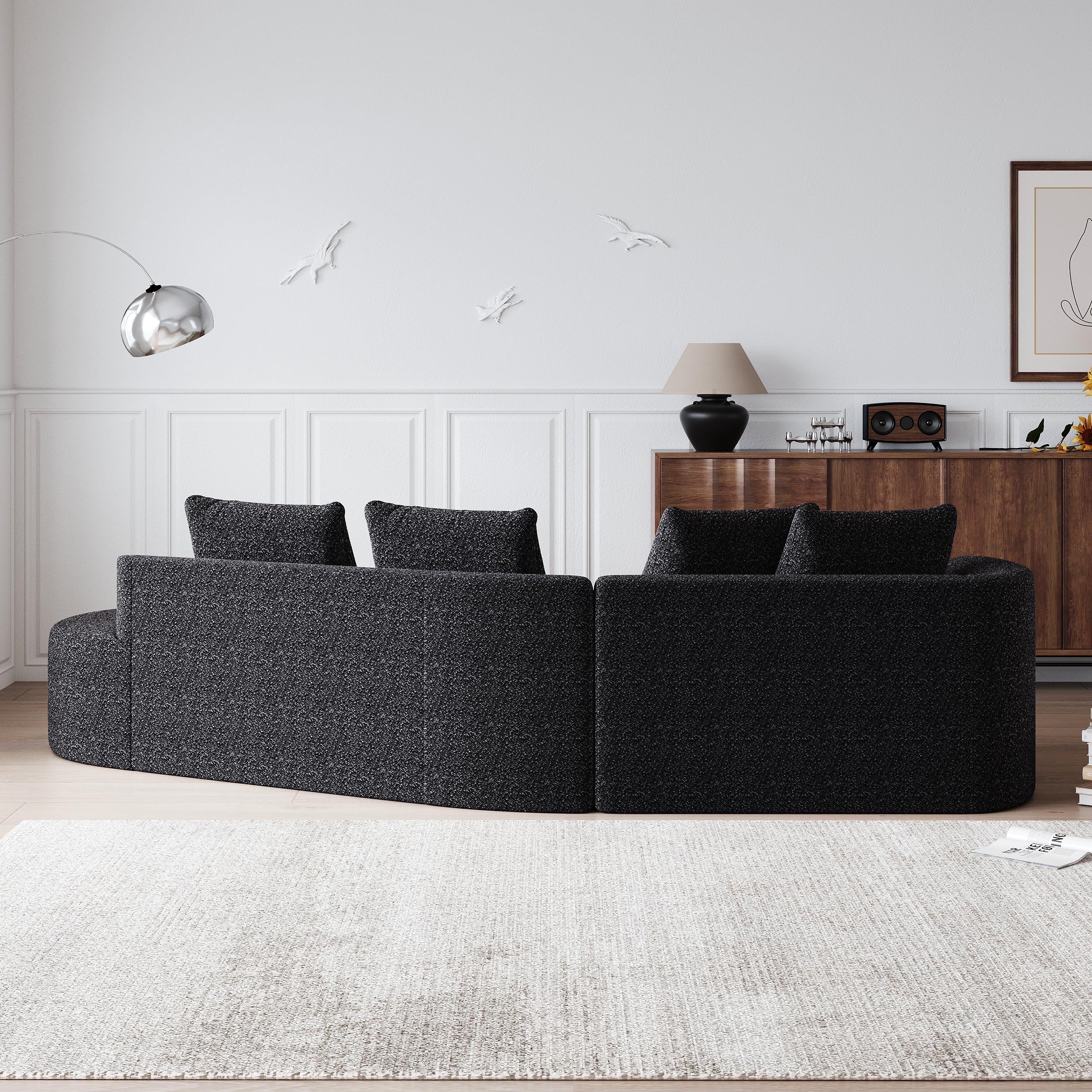 Modern Upholstered Oversized Sectional Sofa, 112-Inch Chenille 4-Seater Extra Deep & Wide Seat Curved Cloud Couch with 4 Throw Pillows, Free Combination Sofa Couch for Living Room,Bedroom