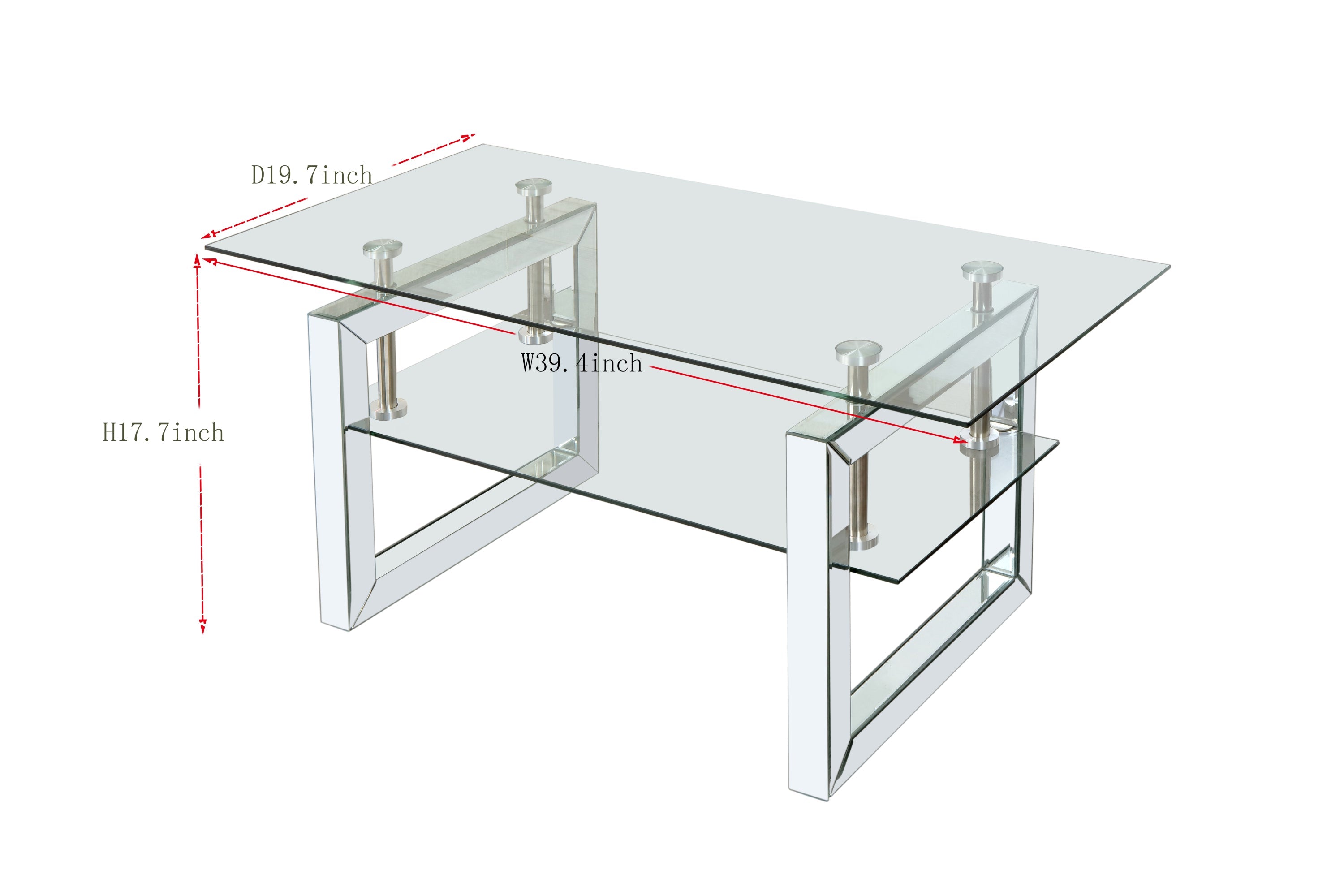 W 39.4' X D 19.7 ' X H 17.7' Transparent tempered glass coffee table, coffee table