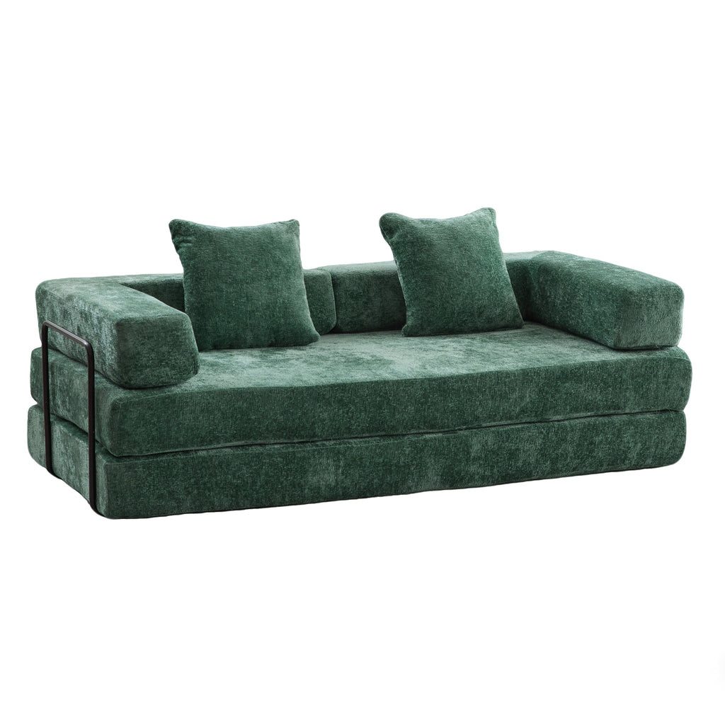 Floor Couch,Compression Sofa,Convertible Floor Sofa Bed-with Pillow Back Support Armrest,Comfy Futon Couch Lounge Sleeper Bed,Chenille fabric,for Living Room Bedroom (dark green)