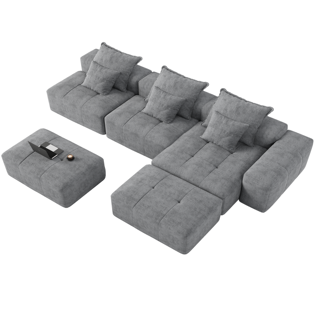 Modern Oversized Modular Sectional Sofa,Sparkling Chenille Fabric Soft Cushion Sofa with 6 Pillows,6 PCS DIY Combination Tufted Sofa,No Assembly Required,GREY