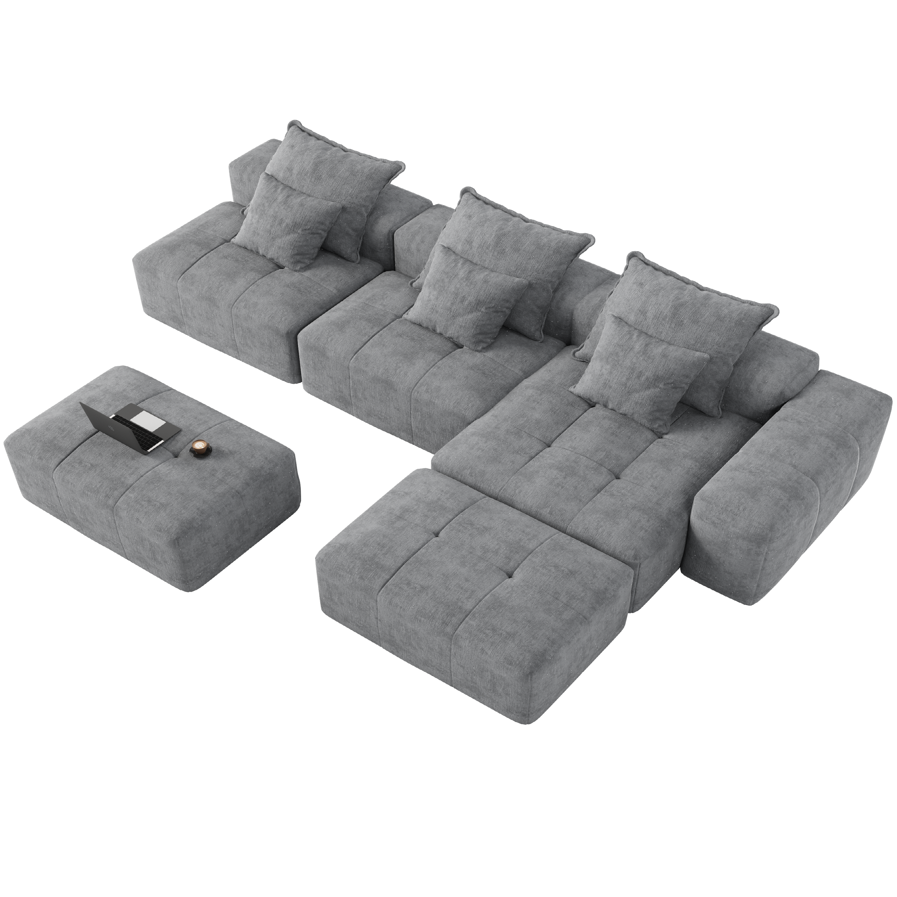 Modern Oversized Modular Sectional Sofa,Sparkling Chenille Fabric Soft Cushion Sofa with 6 Pillows,6 PCS DIY Combination Tufted Sofa,No Assembly Required,GREY