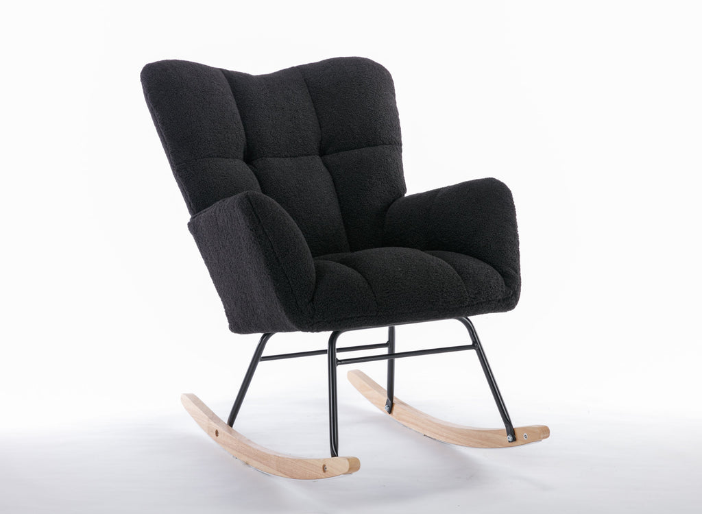 050-Teddy Fabric Rocking Gilder Nursery Chair For Living Room Indoor,Black