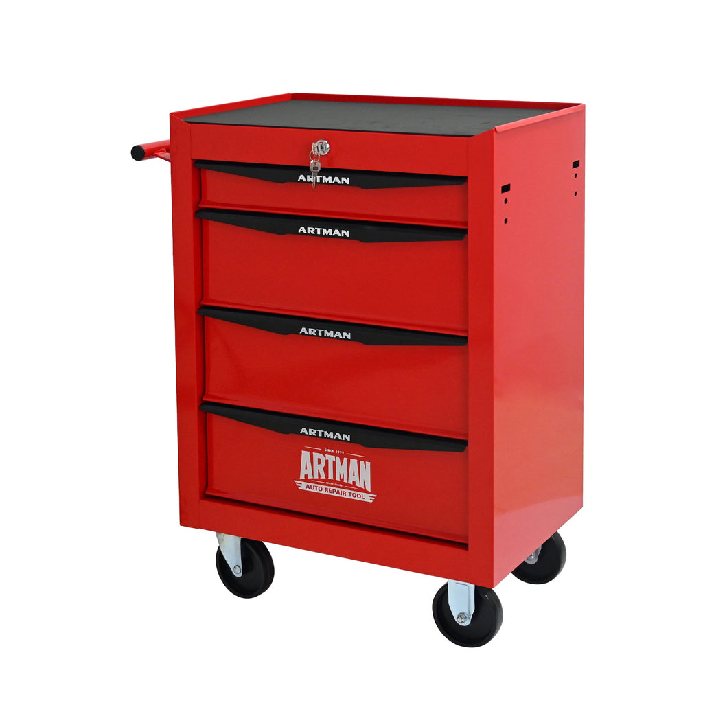 Rolling Metal Tool Chest with 4 Drawers, 20' Steel Storage Cabinet with Ball Bearing Slides, Black and Red Finish