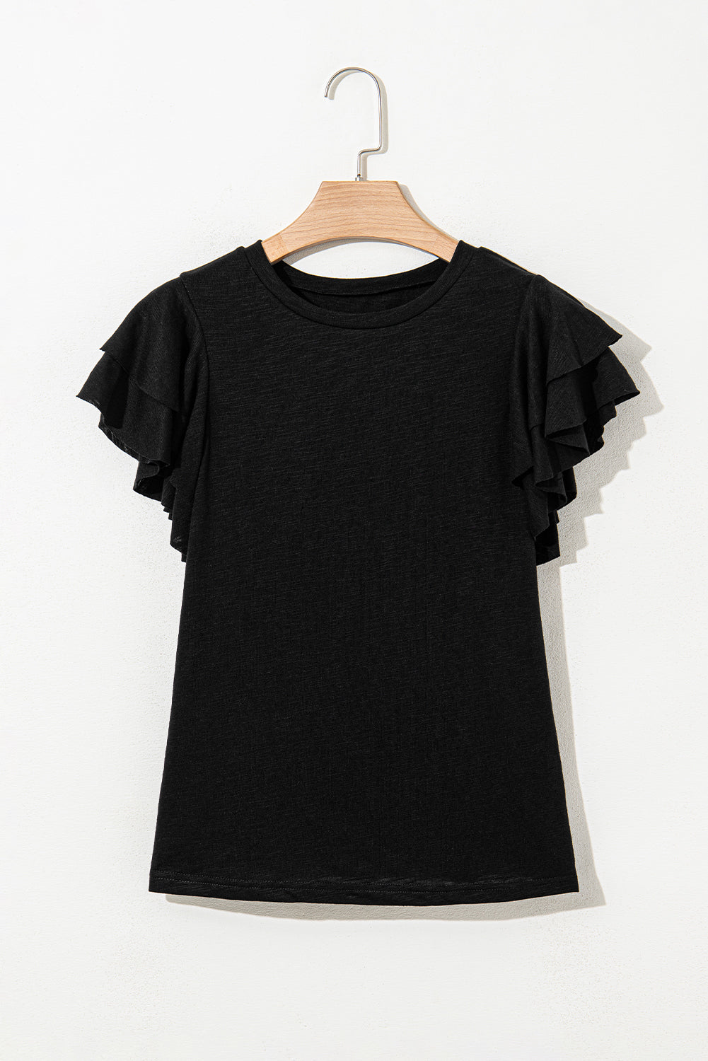 Solid Layered Ruffle Short Sleeve Round Neck Top