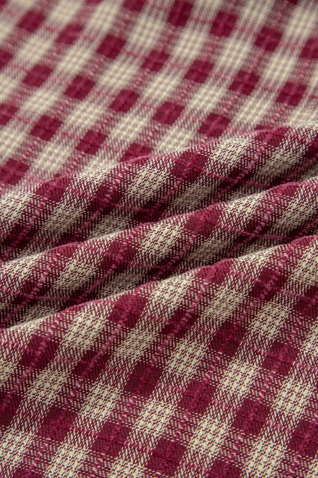 Plaid Button Keyhole Pleated Long Sleeve Blouse