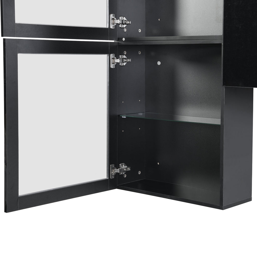 ON-TREND High Gloss TV Stand with Ample Storage Space, Media Console for TVs Up to 78', Versatile Entertainment Center with Wall Mounted Floating Storage Cabinets for Living Room, Black