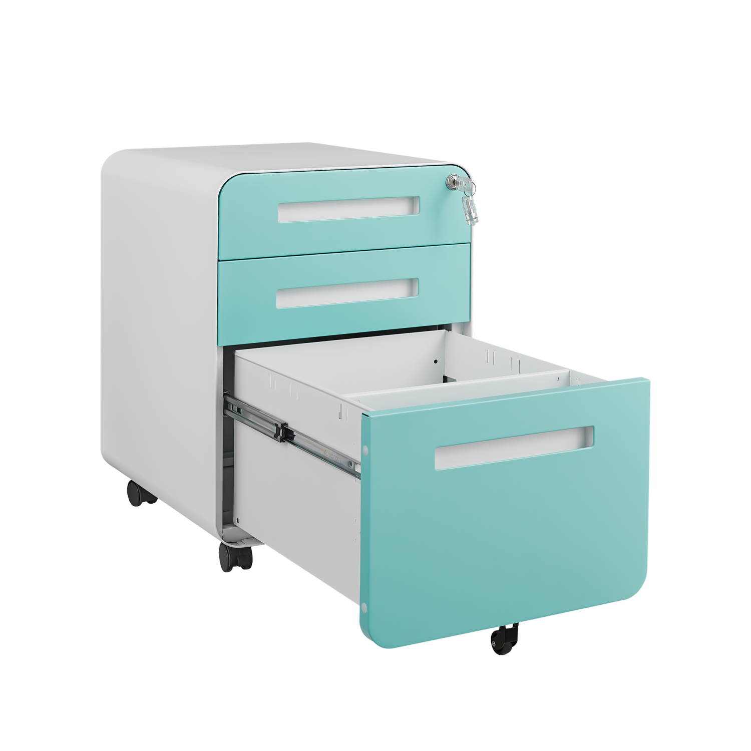 Simple Style 3 Drawer Mobile File Cabinet Under Desk Office Storage in White+Green, Metal, 18x15.75x22.83 inches