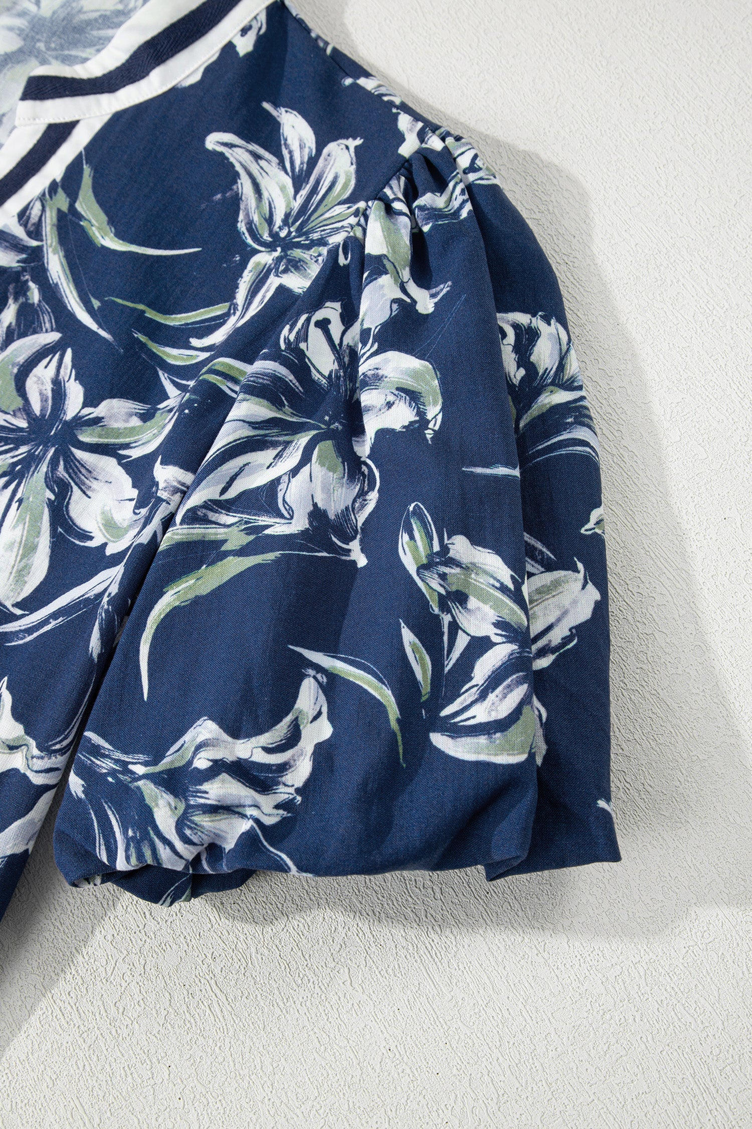 Floral Stripe Trim V-Neck Blouse