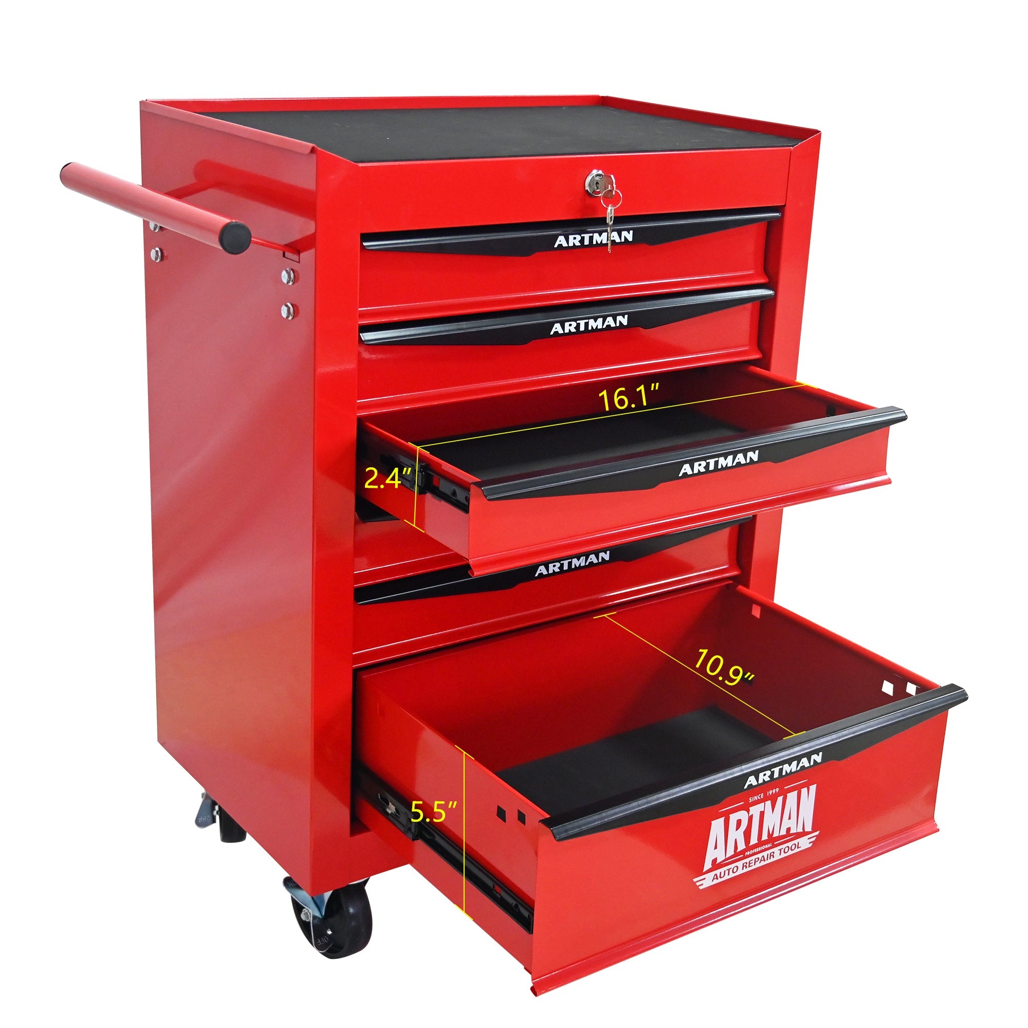 Rolling Metal Tool Chest with 6 Drawers, 20' Steel Storage Cabinet with Ball Bearing Slides, Red and Black Finish