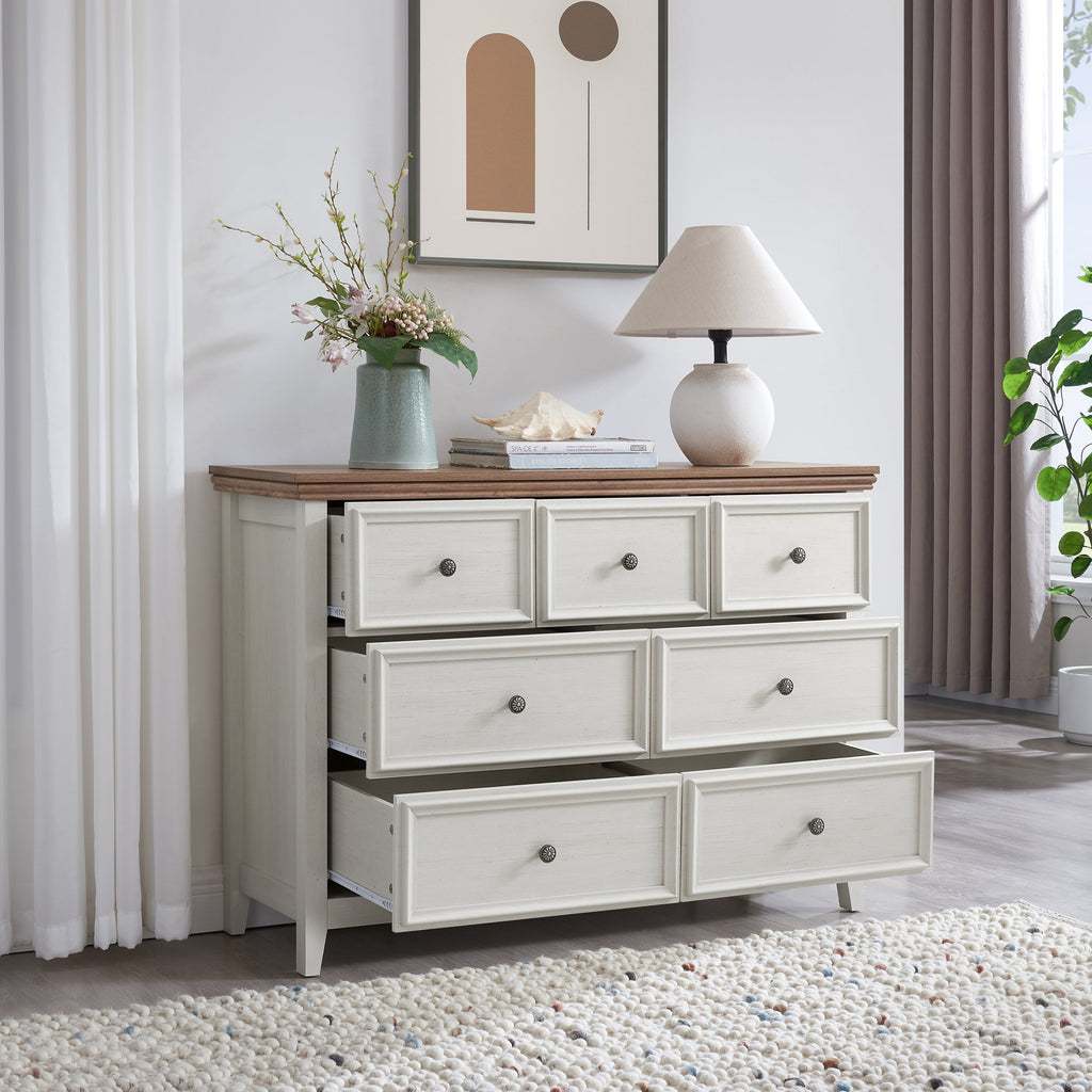 Modern 7 Drawers Dresser 7 Drawers Cabinet,Chest of Drawers Closet Organizers and Storage Clothes Storage Drawers Cabinet for Living Room, Farmhouse Dresser Organizer BEIGE