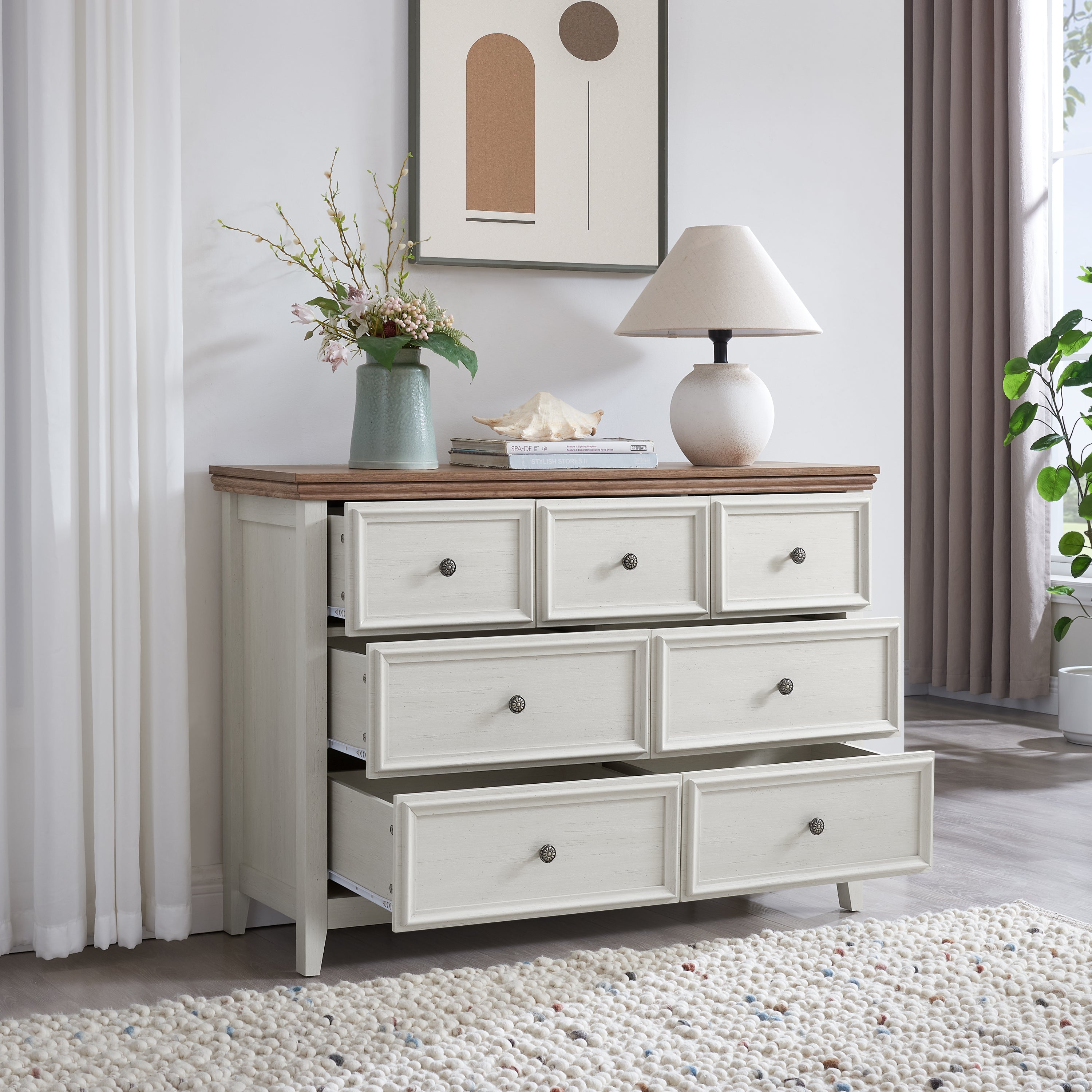 Modern 7 Drawers Dresser 7 Drawers Cabinet,Chest of Drawers Closet Organizers and Storage Clothes Storage Drawers Cabinet for Living Room, Farmhouse Dresser Organizer BEIGE