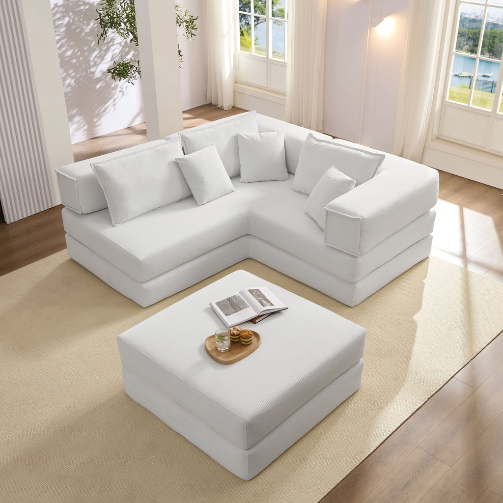 Oversized Upholstered Sectional Sofa Couch Set, Modular 118.2 ' L Shaped Floor Living Room Sofa Set With 6 Pillows, DIY Combination Sofa Couch for living rooms, apartments,bedrooms, White