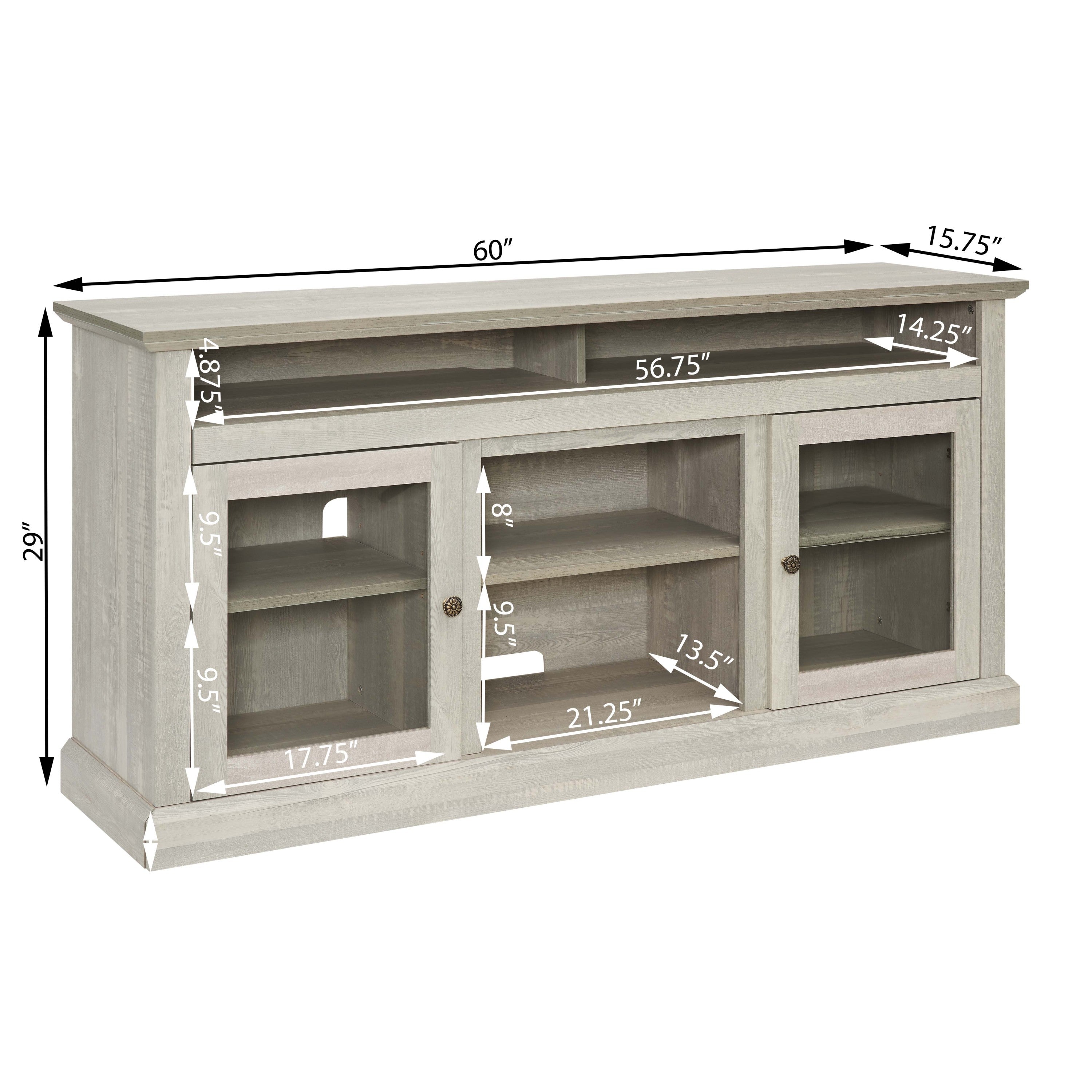 Contemporary TV Media Stand Modern Entertainment Console for TV Up to 65' with Open and Closed Storage Space, Stone Gray, 60'W*15.75'D*29'H