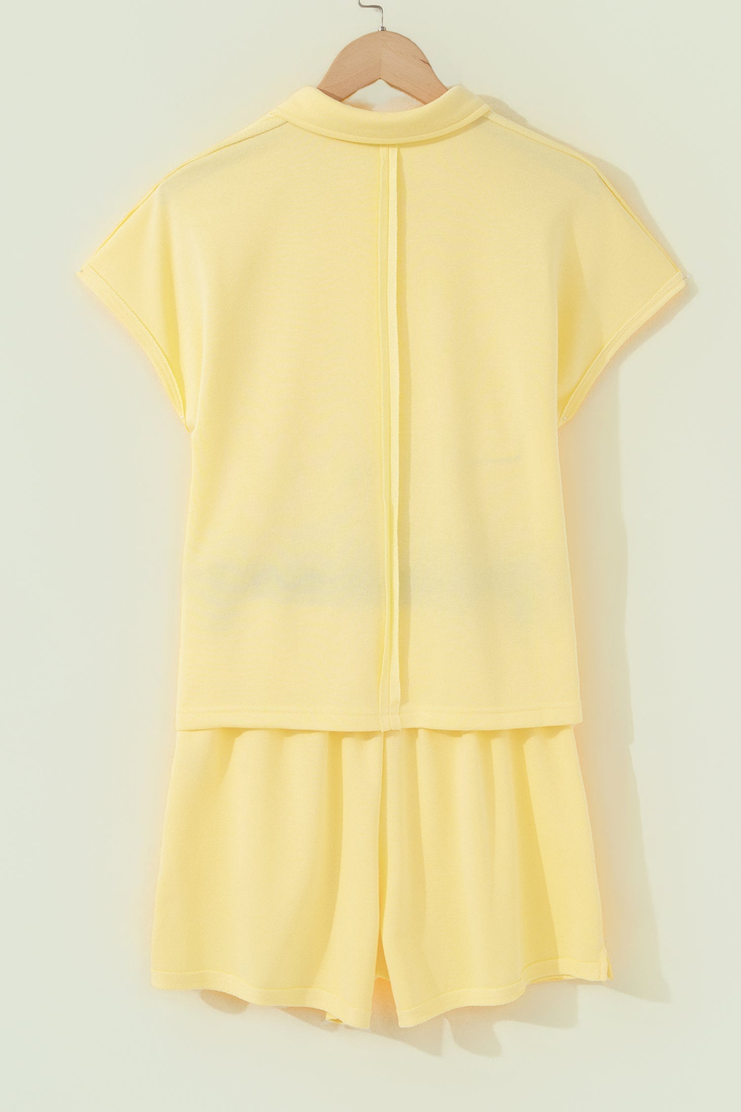 Solid Polo Tee & Elastic Waist Short Set