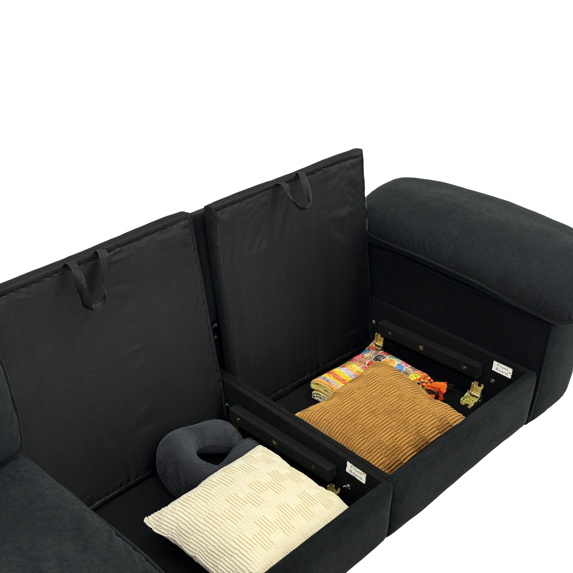 FX-P20M-3S0-BK (3S&Ottoman SOFA)105.5inch Upholstered L-Shaped Sectional Sofa with Storage , Modern Fabric Couch with Deep Cushions, Space-Saving Sofa for Apartment & Living Room