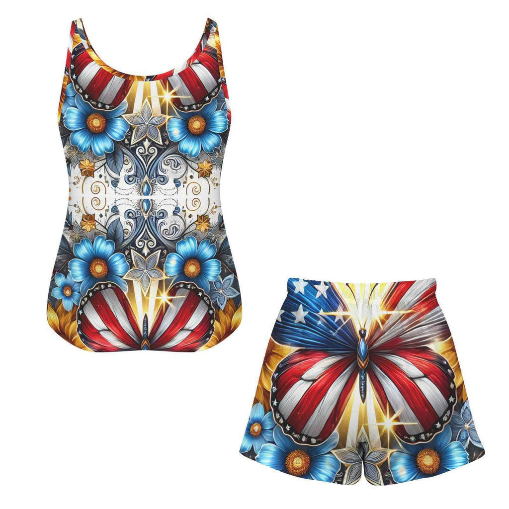 Women's 4th of July Butterfly Pajama Shorts Set