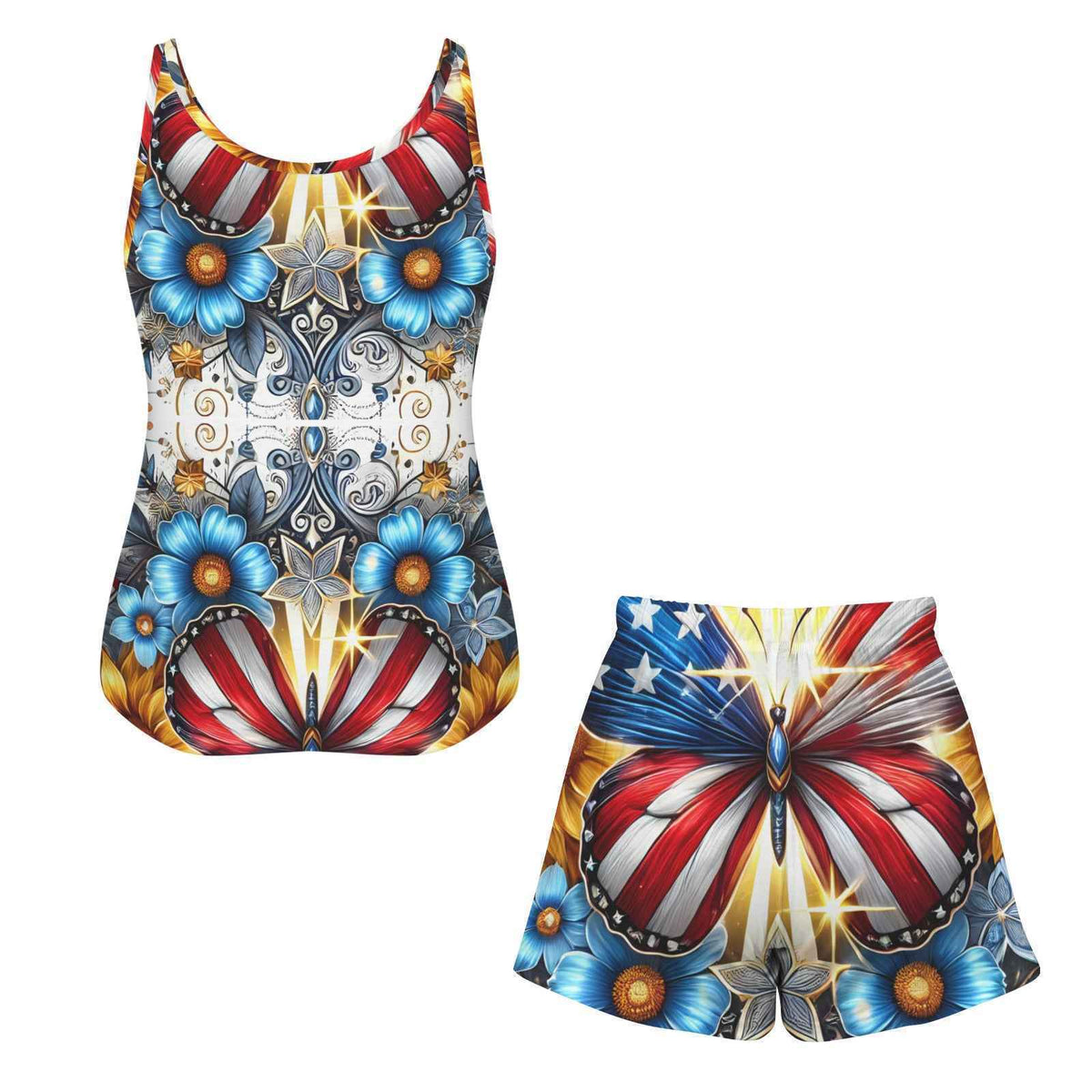 Women's 4th of July Butterfly Pajama Shorts Set