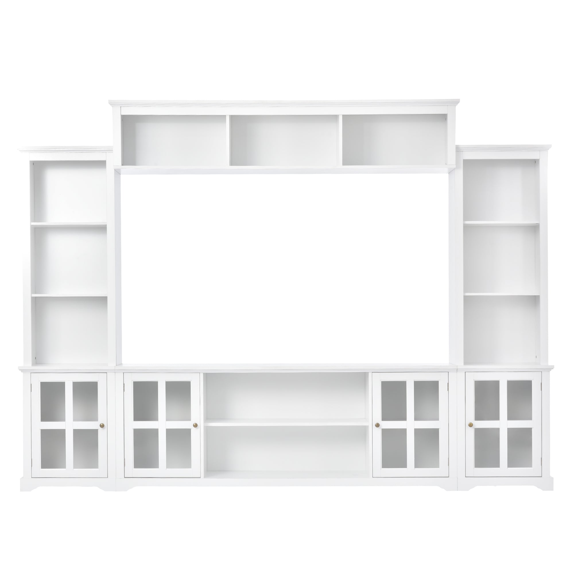 [VIDEO provided] ON-TREND Minimalism Entertainment Wall Unit with Bridge, Modern TV Console Table for TVs Up to 70', Multifunctional TV Stand with Tempered Glass Door, White (Old SKU: SD000009AAK)