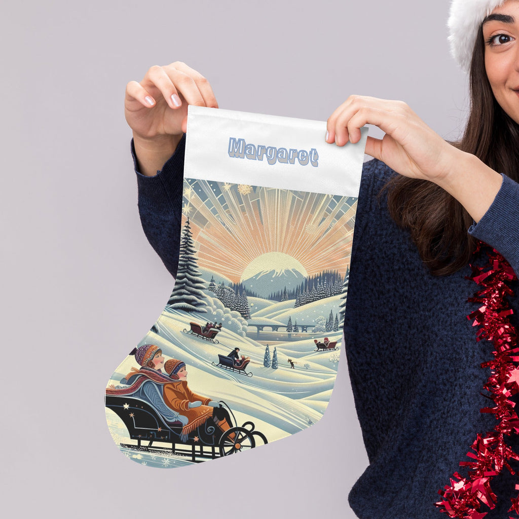 Personalizable Winter Sledding Adventures Christmas Stocking (Made in USA)