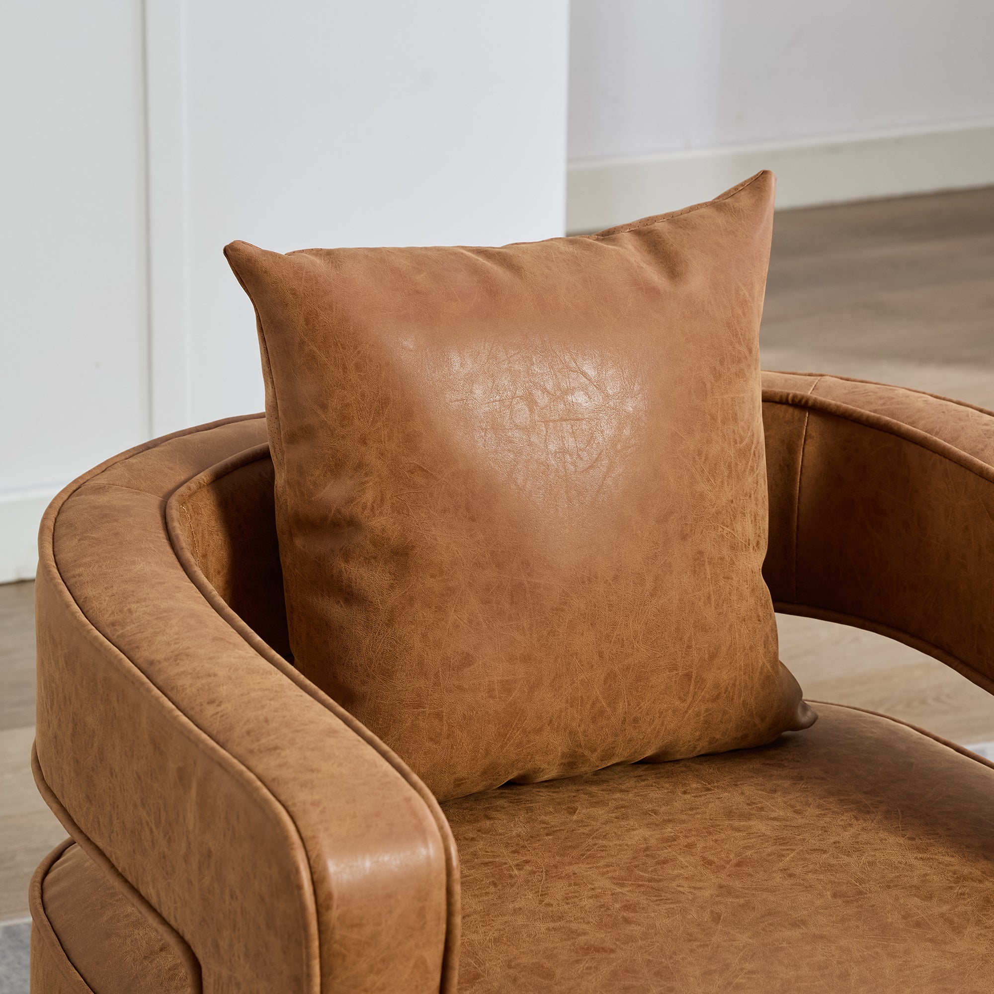 29.1'W Swivel Accent Open Back Barrel Chair Modern Comfy Sofa Chair With Weathered Base For Nursery Bedroom Living Room Hotel Office, Club Chair Leisure Arm Chair For Lounge (Brown,PU)