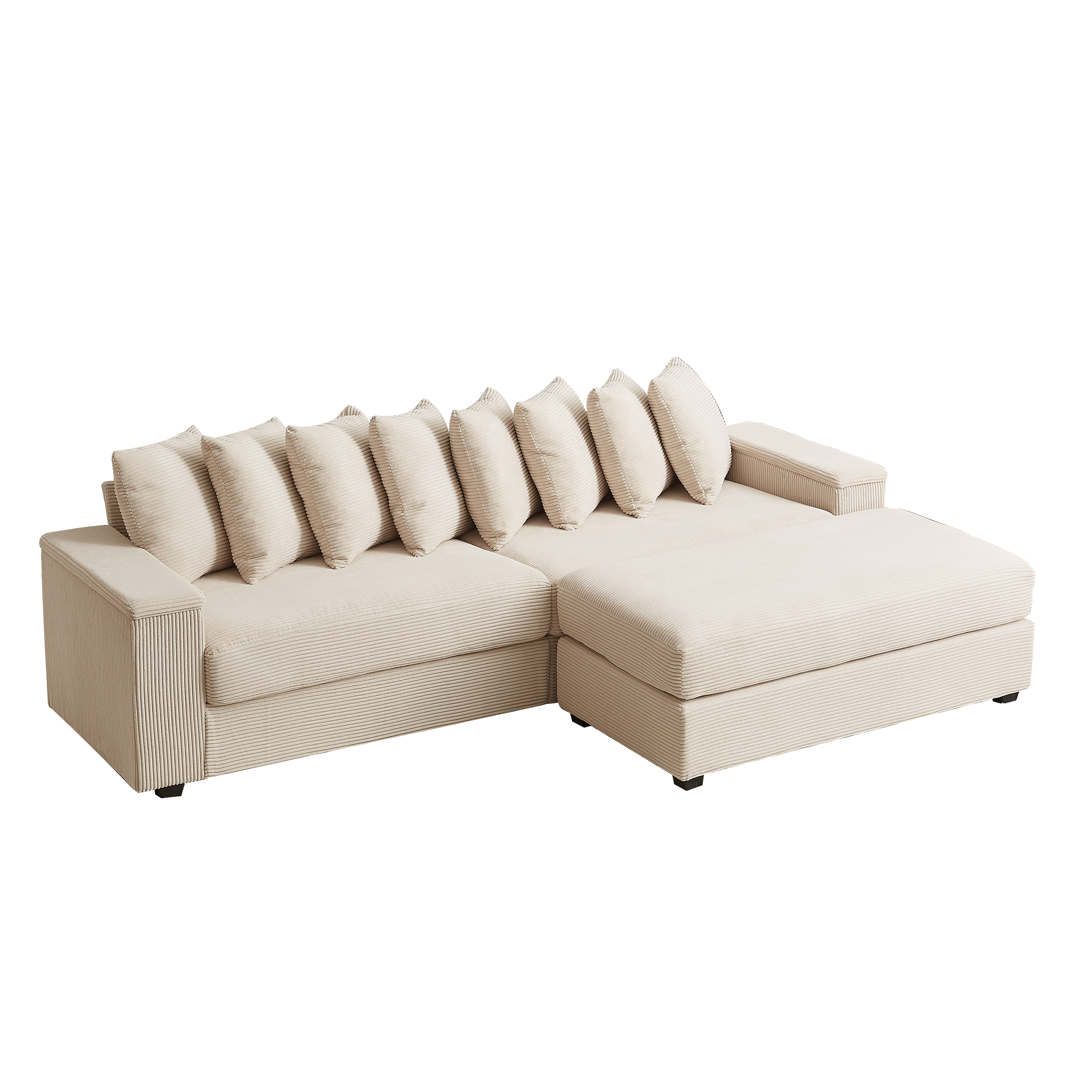 Luxe Oversized L Shaped Sofa with Chaise,Comfy Corduroy L Shaped Sectional Couches with 8 Pillows and Two Armrest storage space,Soft Fluffy Upholstered Sofa Bed for Living Room Apartment Bedroom