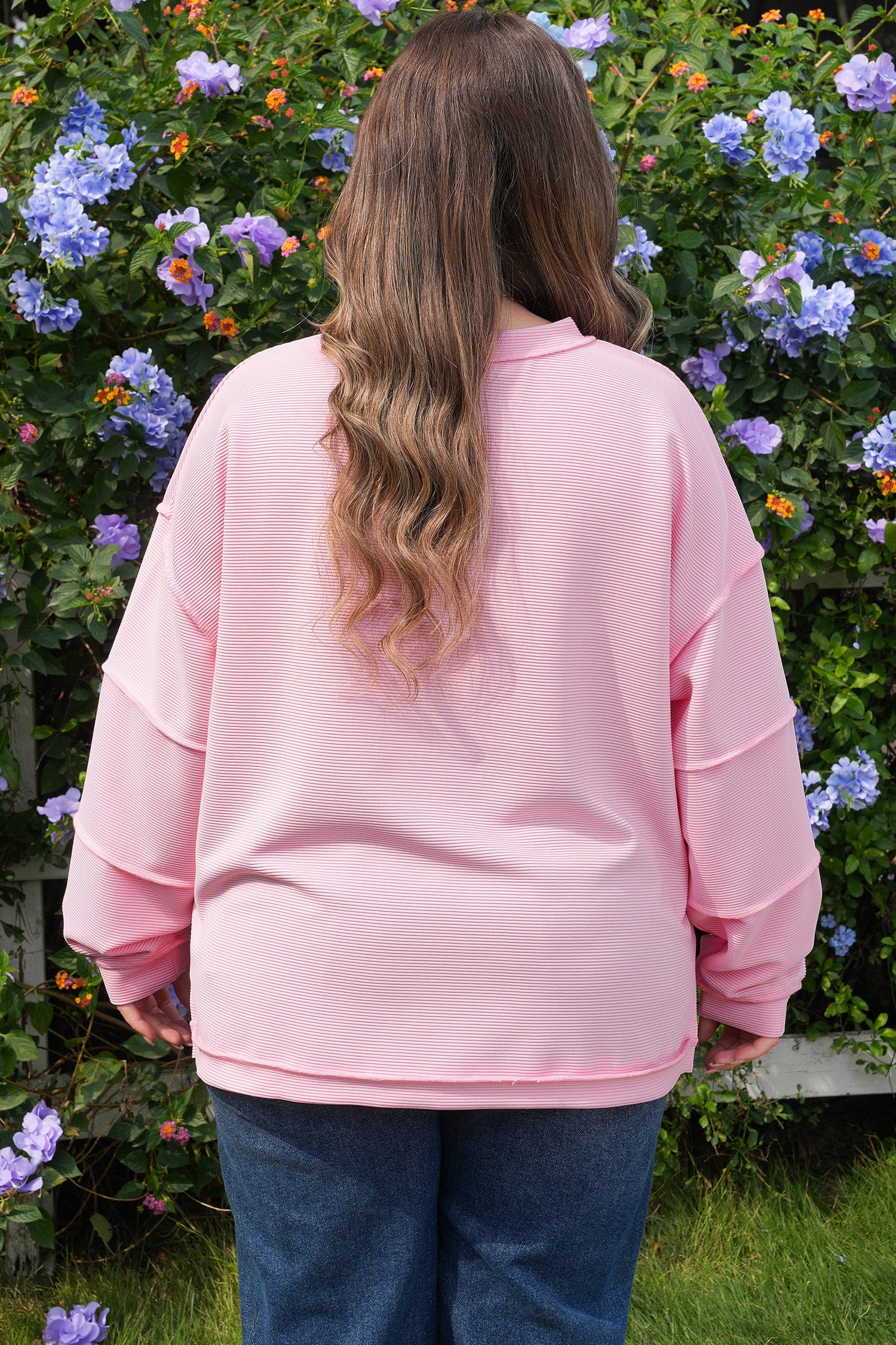 Plus Size Solid Ribbed Drop Shoulder Top