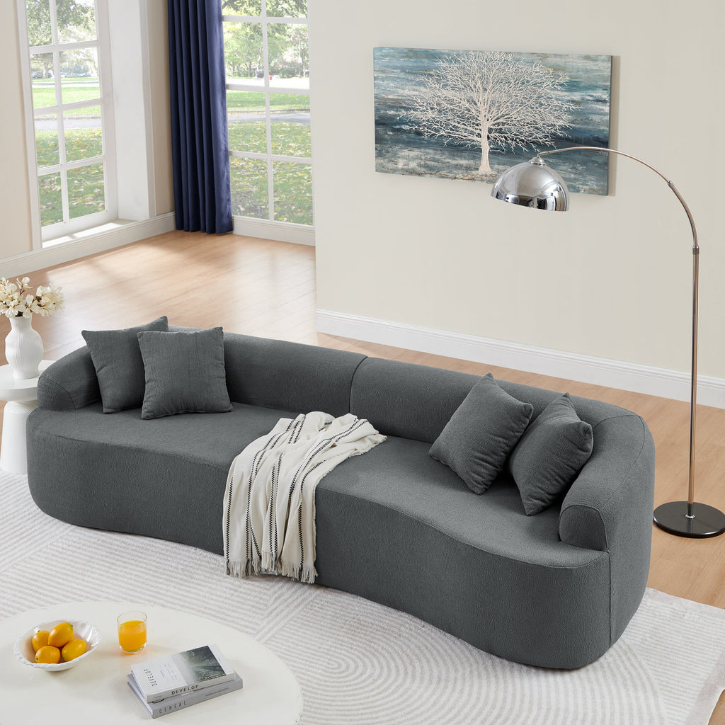 Curved Modular Sectional Sofa in Lamb's Wool Fabric, Modern Minimalist Style, Compressed (No Assembly Required), Comfy for Living Room & Bedroom - Gray