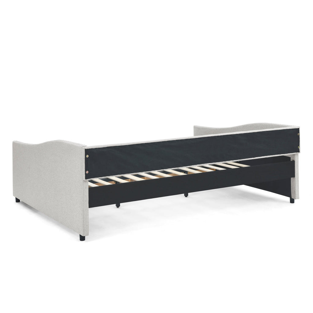 Queen Size Daybed with Drawers Upholstered Tufted Sofa Bed,,with Button on Back and Copper Nail on Waved Shape Arms, Beige (84.5'x63.5'x26.5')