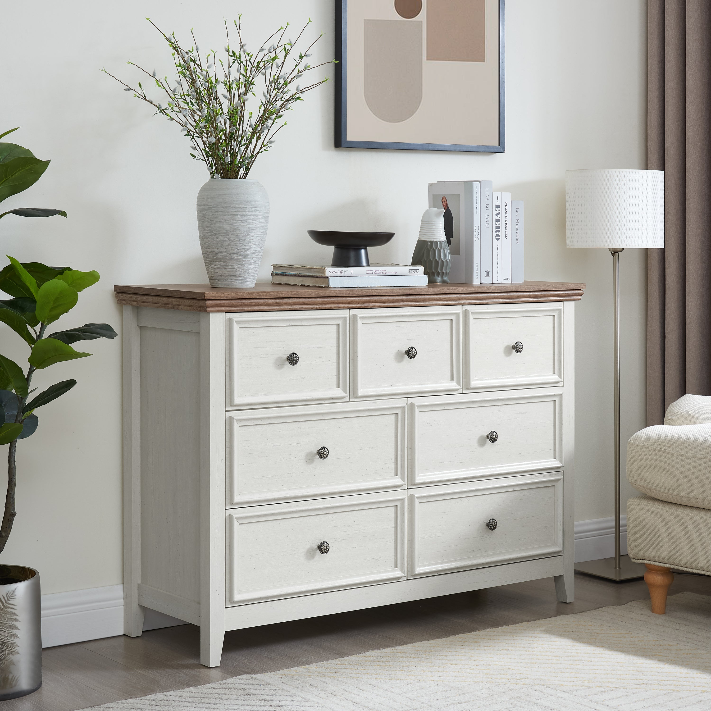 Modern 7 Drawers Dresser 7 Drawers Cabinet,Chest of Drawers Closet Organizers and Storage Clothes Storage Drawers Cabinet for Living Room, Farmhouse Dresser Organizer BEIGE