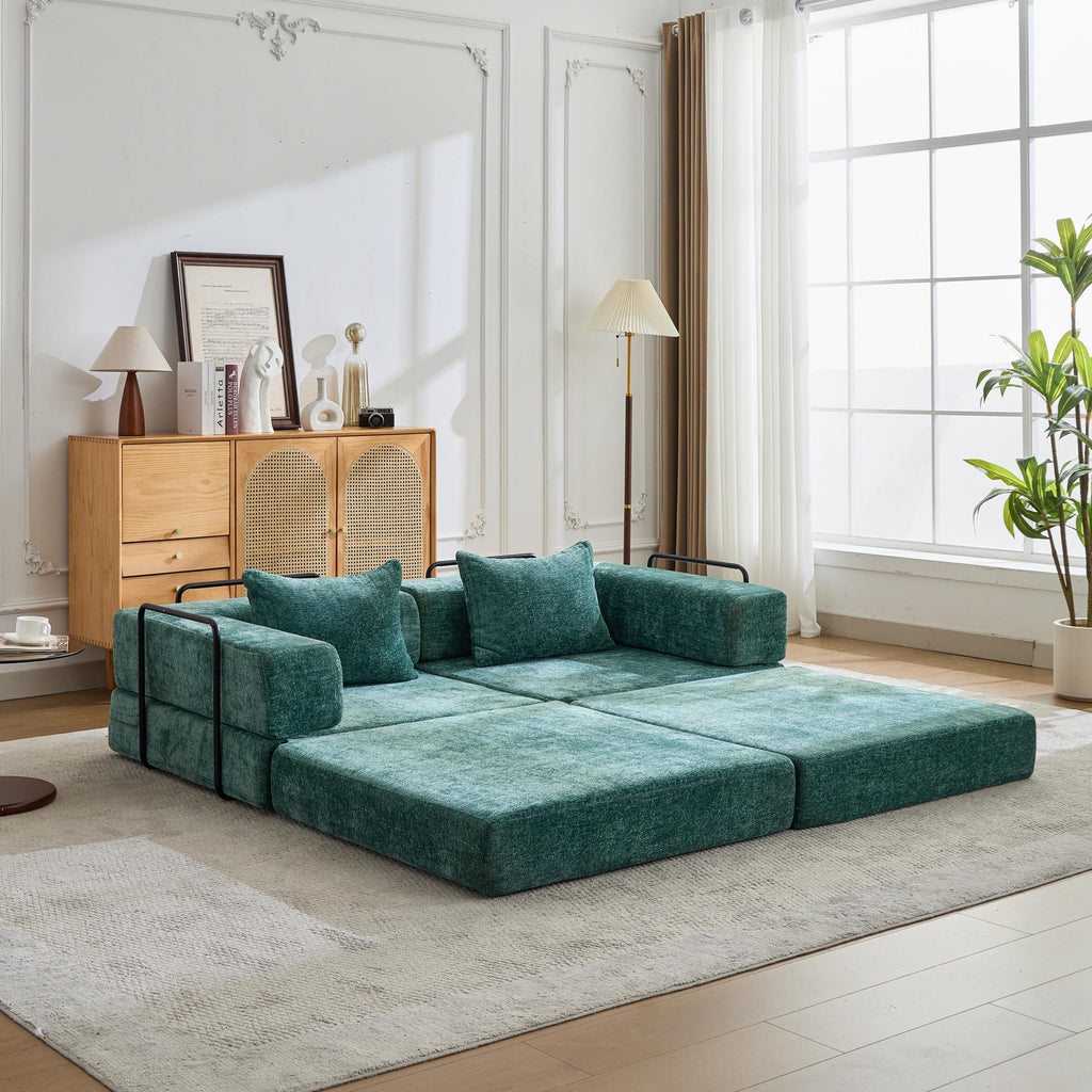 Compression Sofa,Convertible Floor Sofa Bed with Fixed-Shape Frame, Loveseats Boneless Modular Sectional Sofa,No Assembly Required,Chenille fabric,for Living Room Bedroom,Dark Green