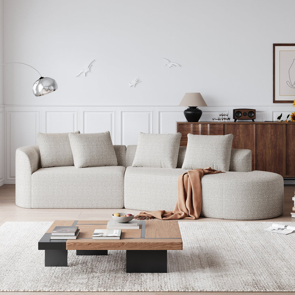 Modern Upholstered Oversized Sectional Sofa, 112-Inch Chenille 4-Seater Extra Deep & Wide Seat Curved Cloud Couch with 4 Throw Pillows, Free Combination Sofa Couch for Living Room,Bedroom