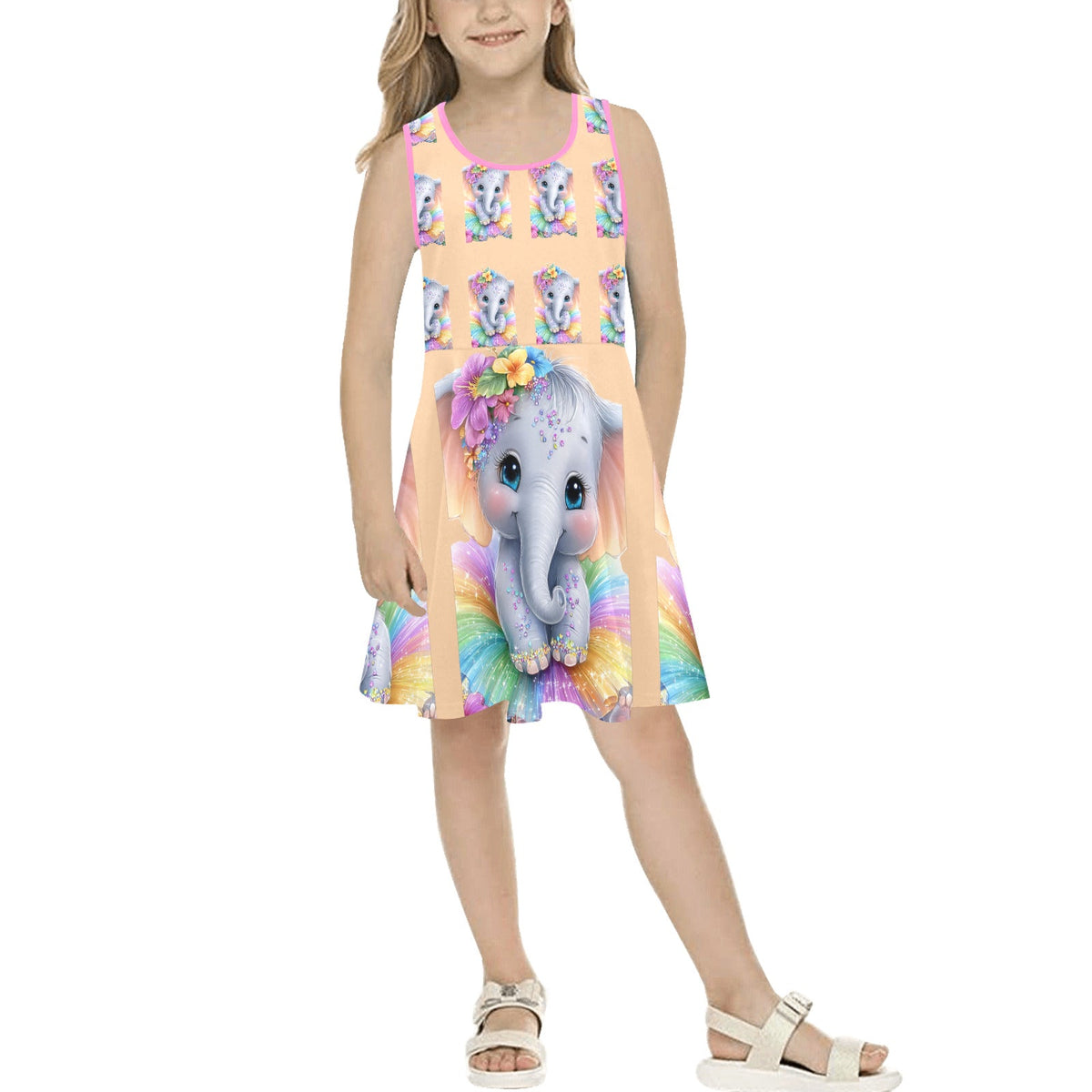 Girl's Cute Baby Elephant Sleeveless Sundress