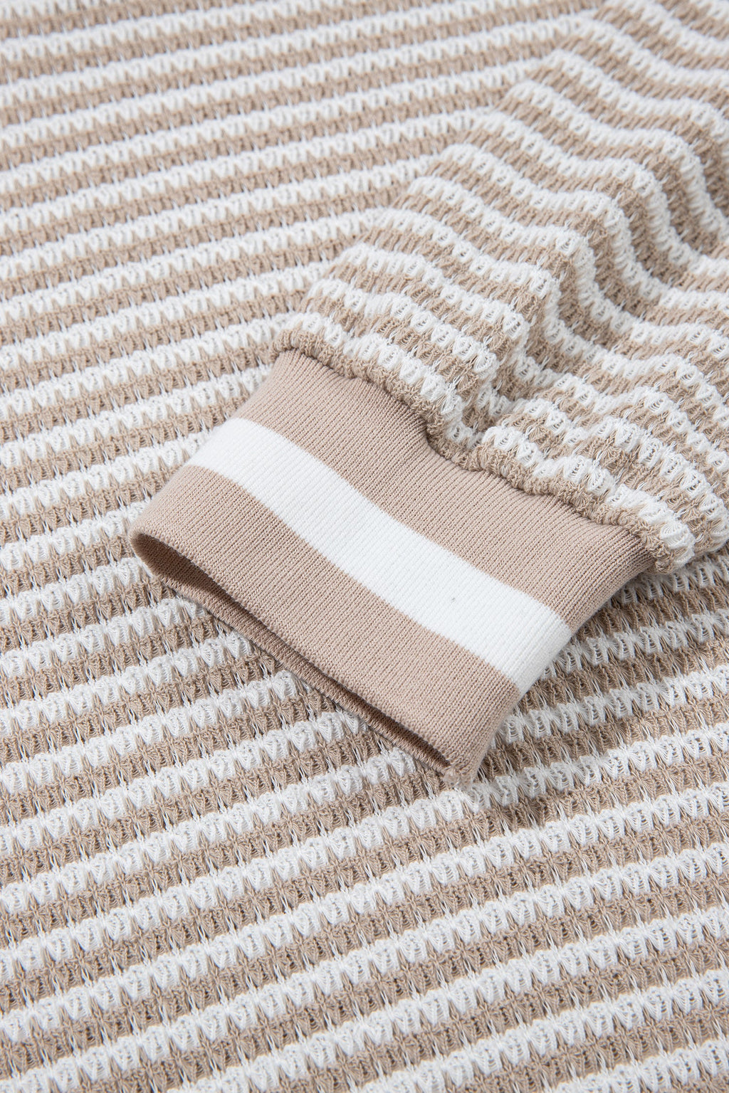 Stripe Textured Knit Long Sleeve V-Neck Top