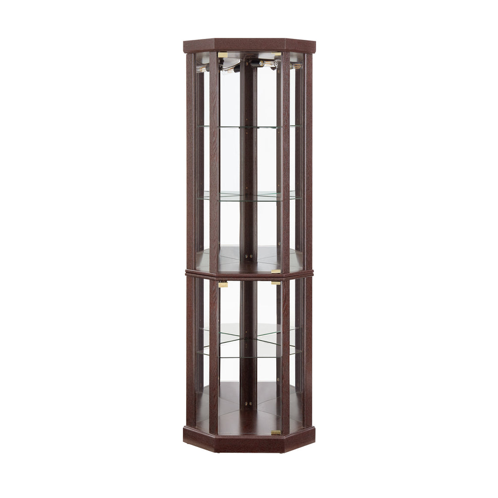 Lighted Corner Curio Cabinet - Elegant Glass Display Case for Living Room & Bar Storage - Perfect for Antique Collections & Wine - Includes Built-in Lighting - Dark Cherry