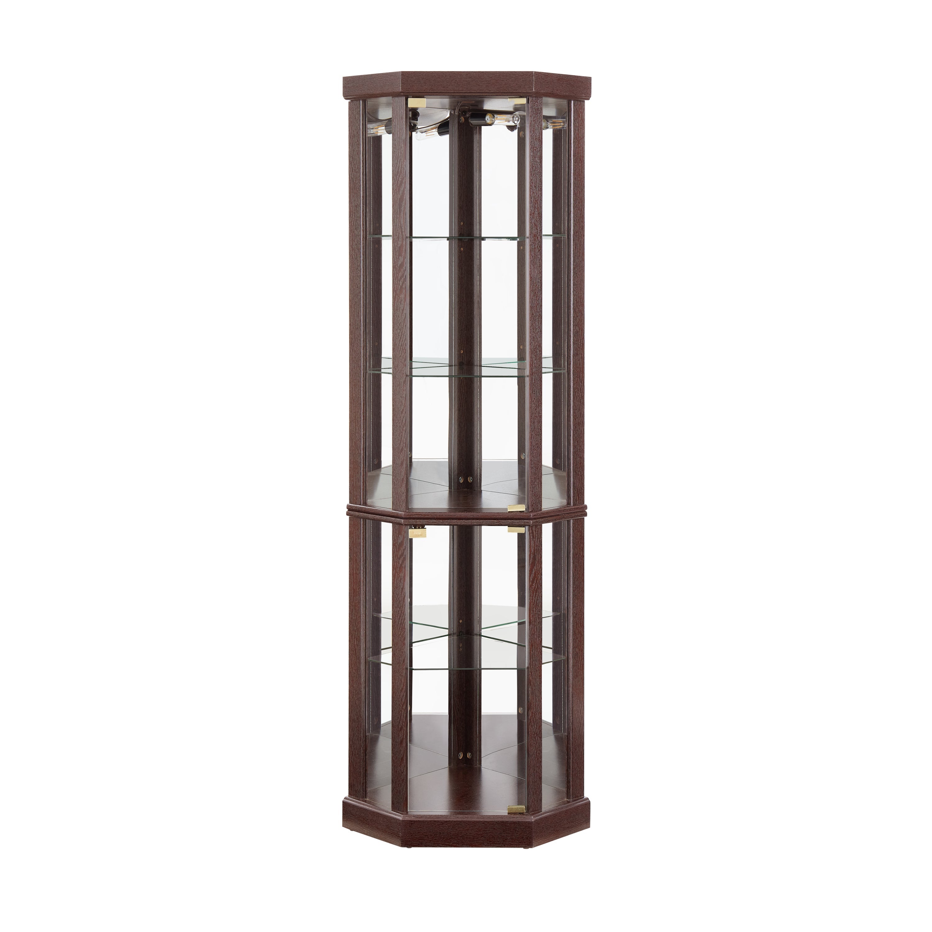 Lighted Corner Curio Cabinet - Elegant Glass Display Case for Living Room & Bar Storage - Perfect for Antique Collections & Wine - Includes Built-in Lighting - Dark Cherry
