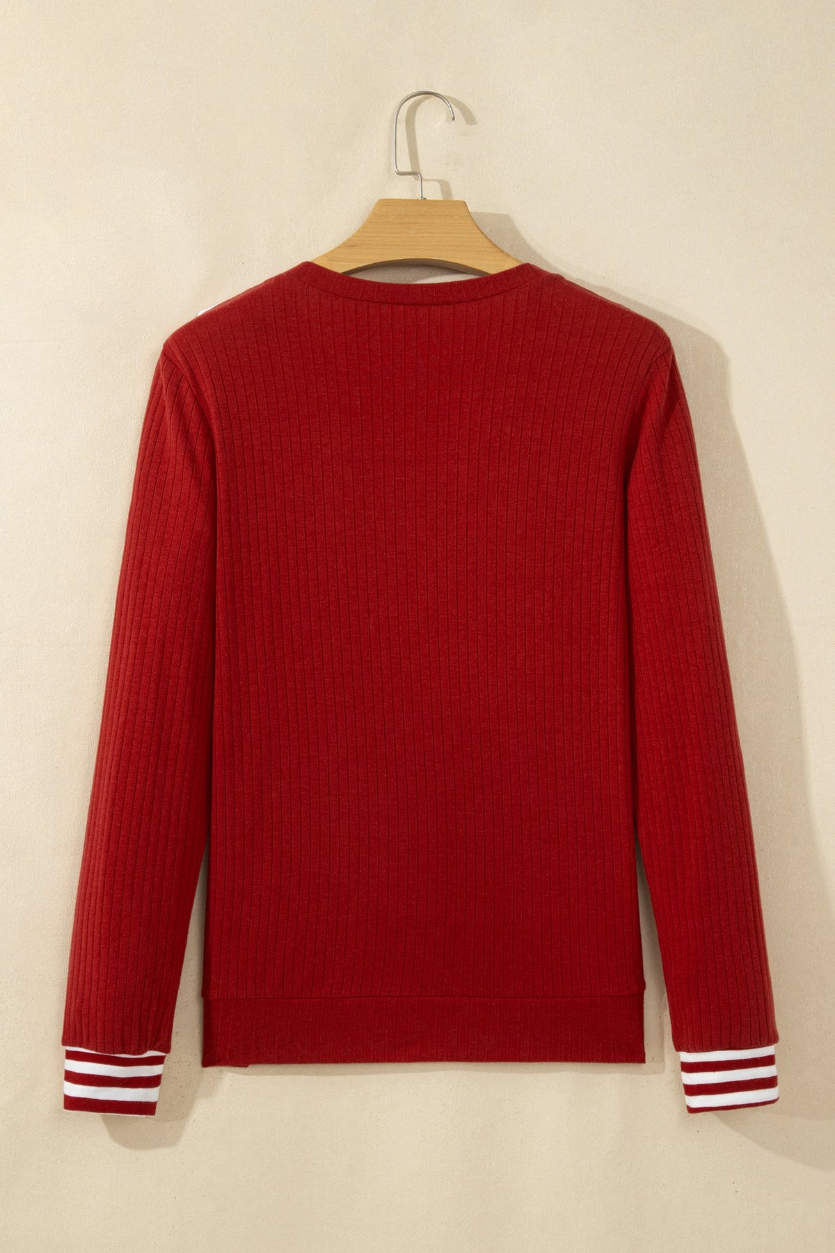 Stripe Contrast Tie Neck Cuffed Long Sleeve Top