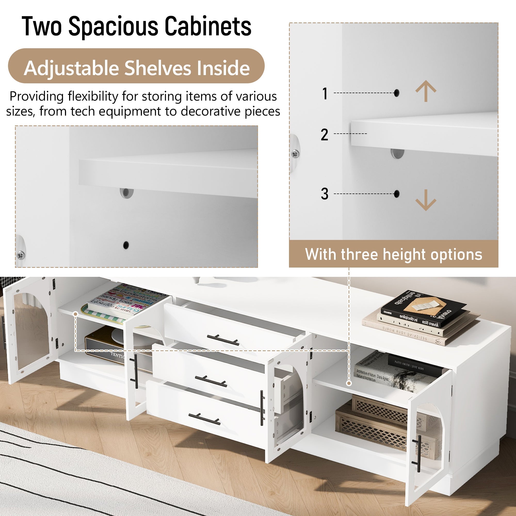 U-Can 68.9'' Modern Minimalist TV Stand for TVs up to 75 Inches, Entertainment Center Media Console Cabinet with Adjustable Shelves for Living room