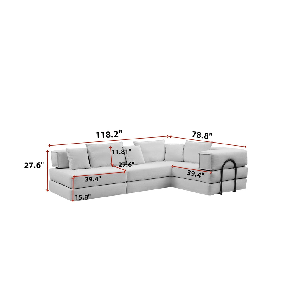 Oversized Upholstered Sectional Sofa Couch Set, Modular 118.2 ' L Shaped Floor Living Room Sofa Set With 6 Pillows, DIY Combination Sofa Couch for living rooms, apartments,bedrooms, White