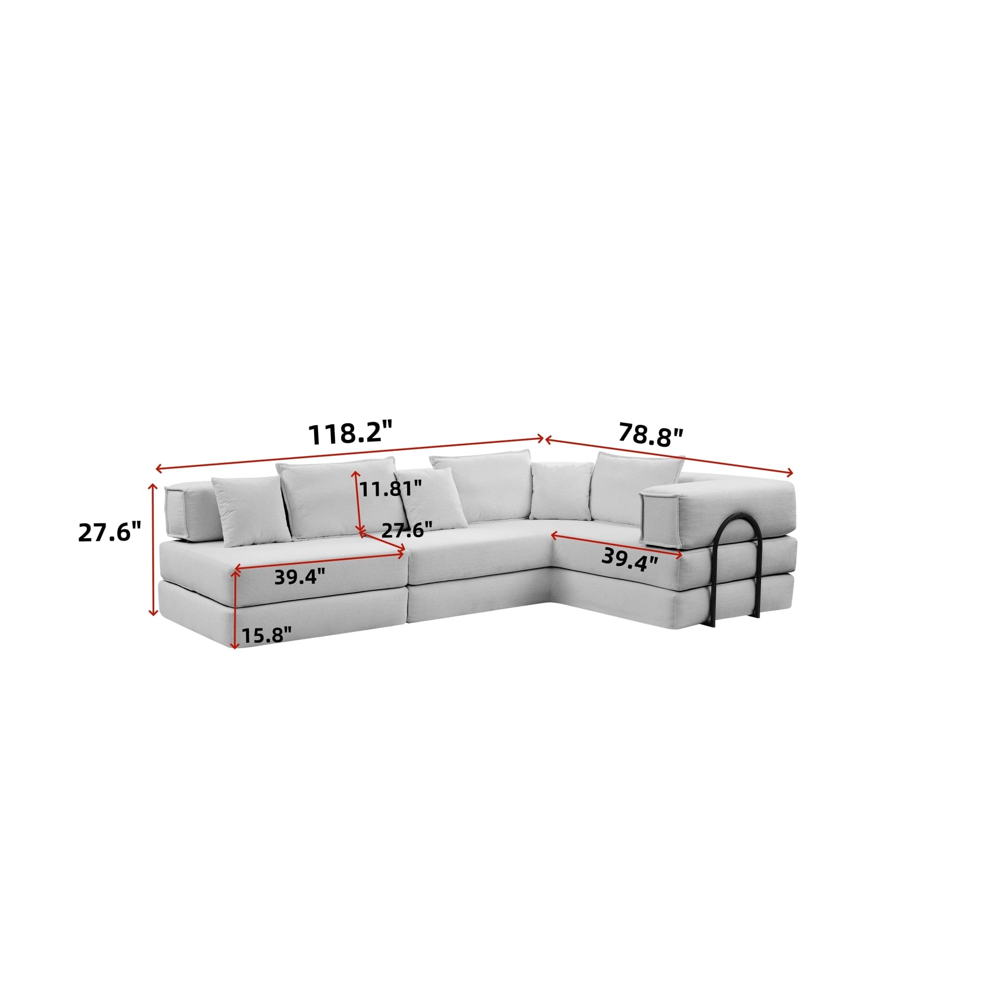 Oversized Upholstered Sectional Sofa Couch Set, Modular 118.2 ' L Shaped Floor Living Room Sofa Set With 6 Pillows, DIY Combination Sofa Couch for living rooms, apartments,bedrooms, Black