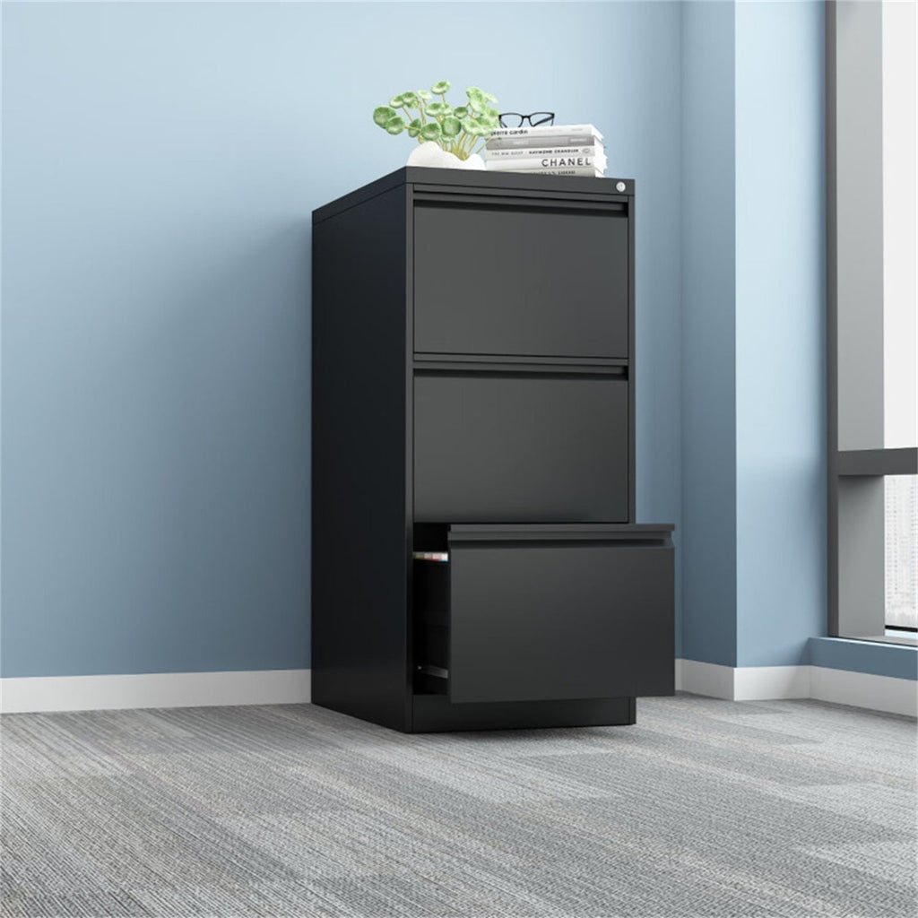 4 Drawer Vertical File Cabinet with Lock for Home Office Organizer, Black Metal Filing Cabinet, Letter/A4/Legal Size