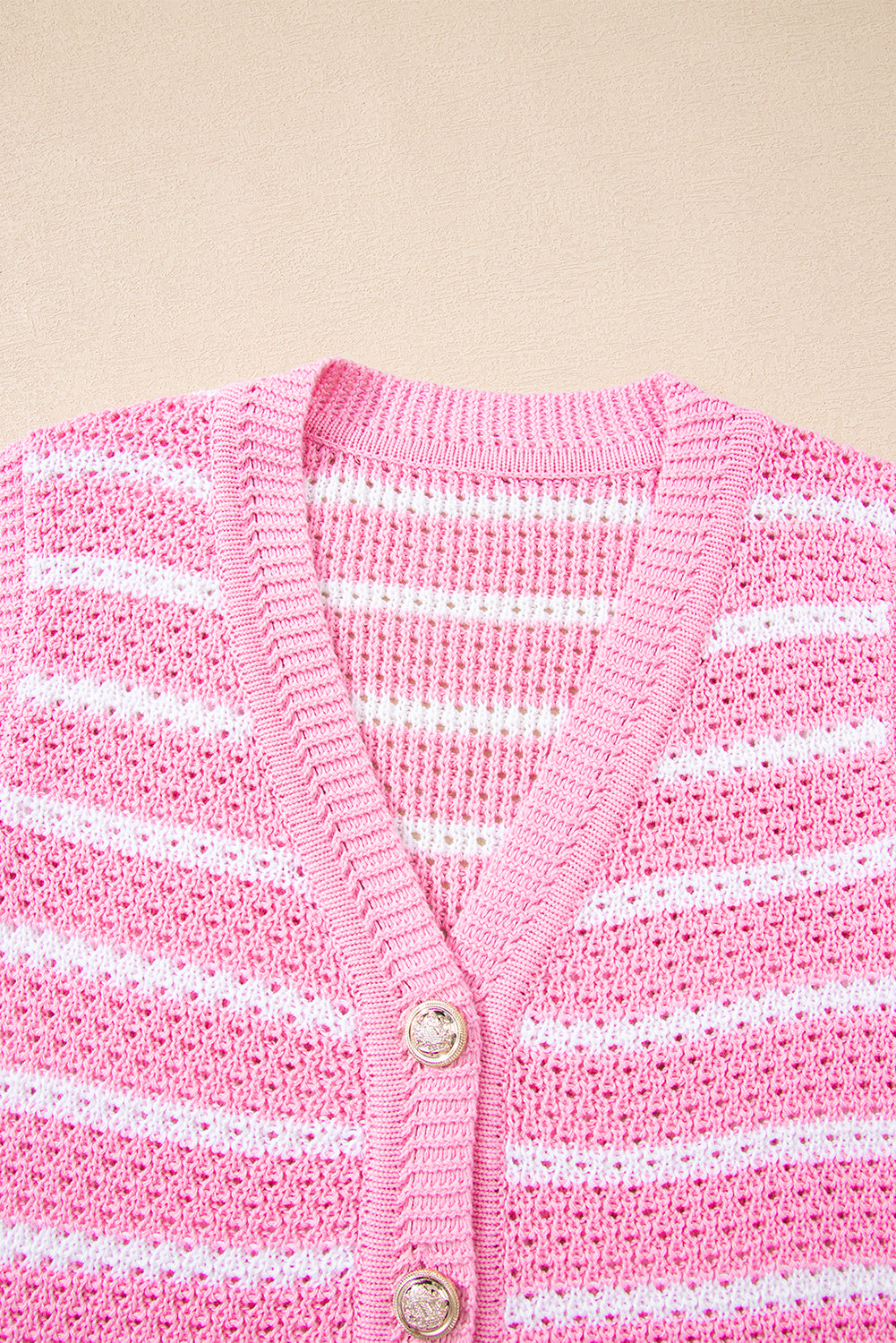 Stripe Buttoned V-Neck Sweater Knit Top