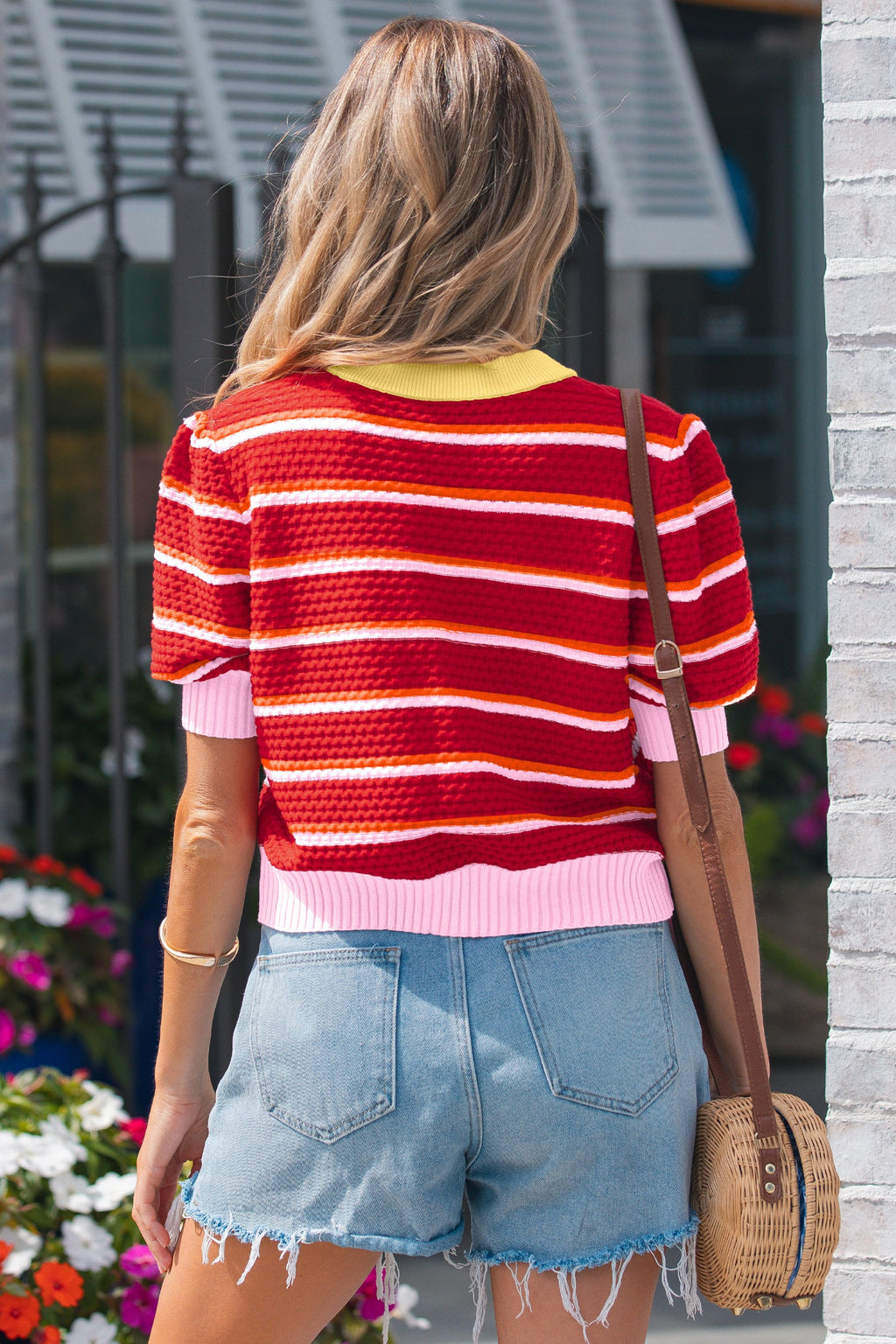 Stripe Colorblock Trim 3/4 Sleeve Sweater Top